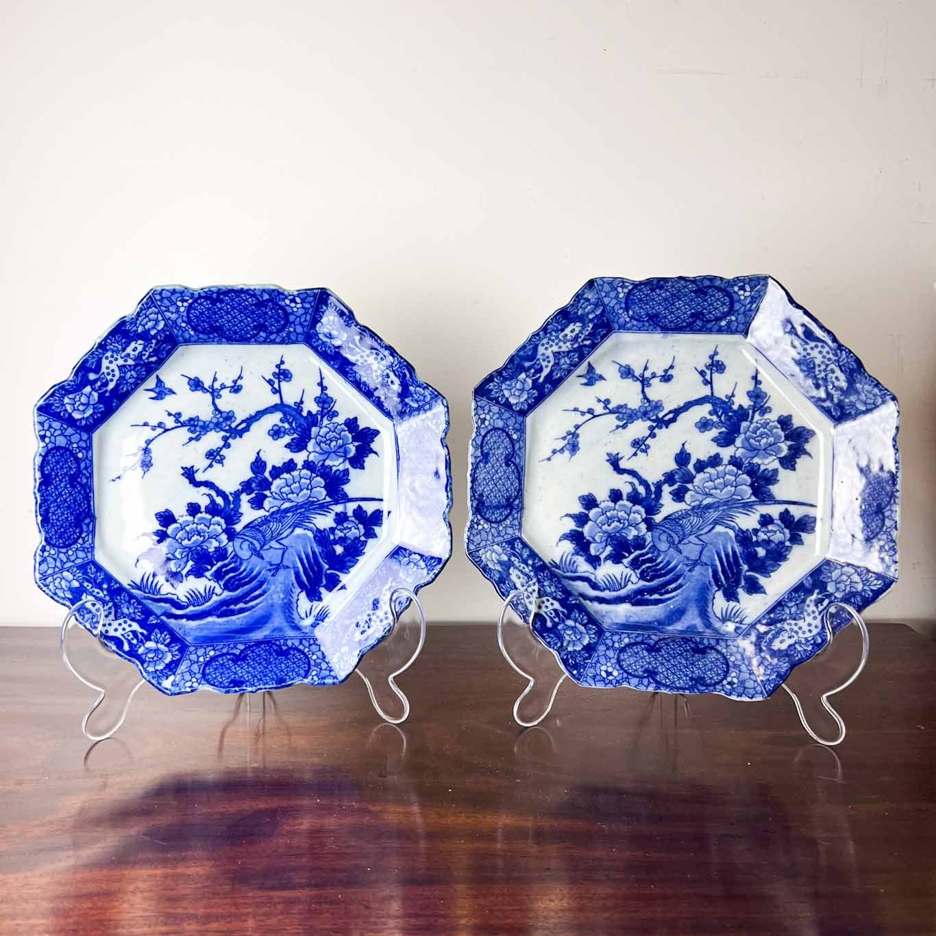 Pair Japanese Blue and White Plates