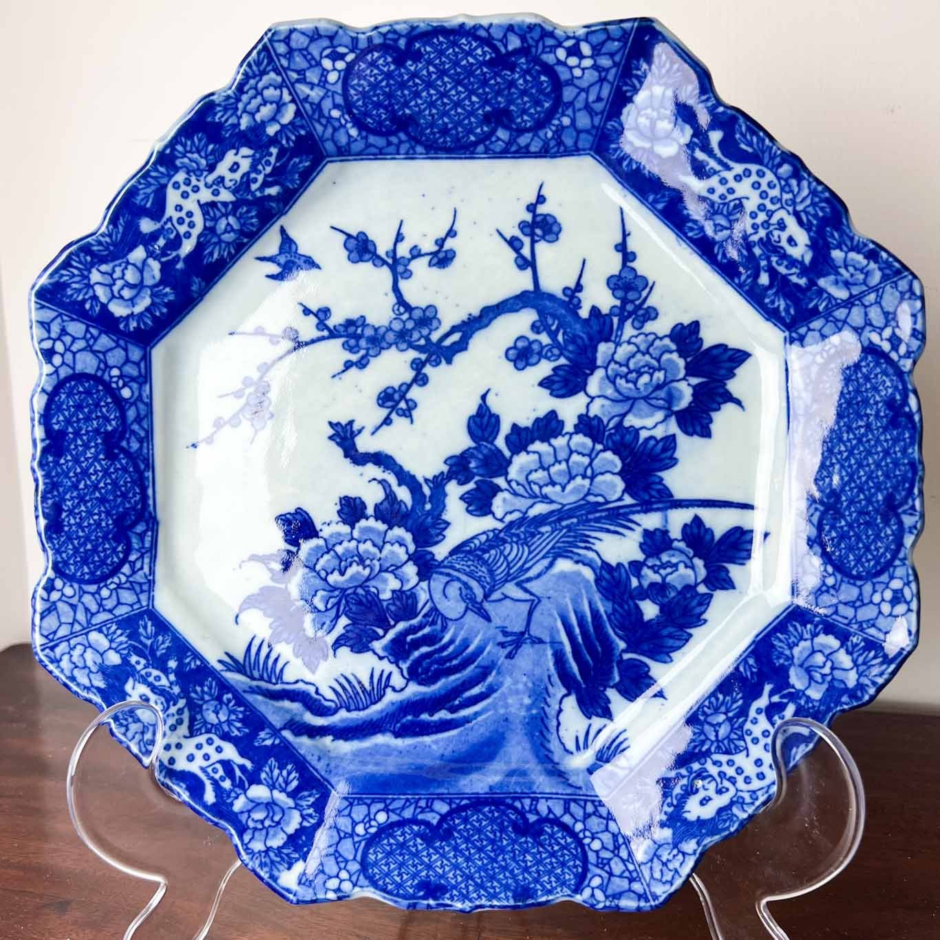 Pair Japanese Meiji Blue and White Plates