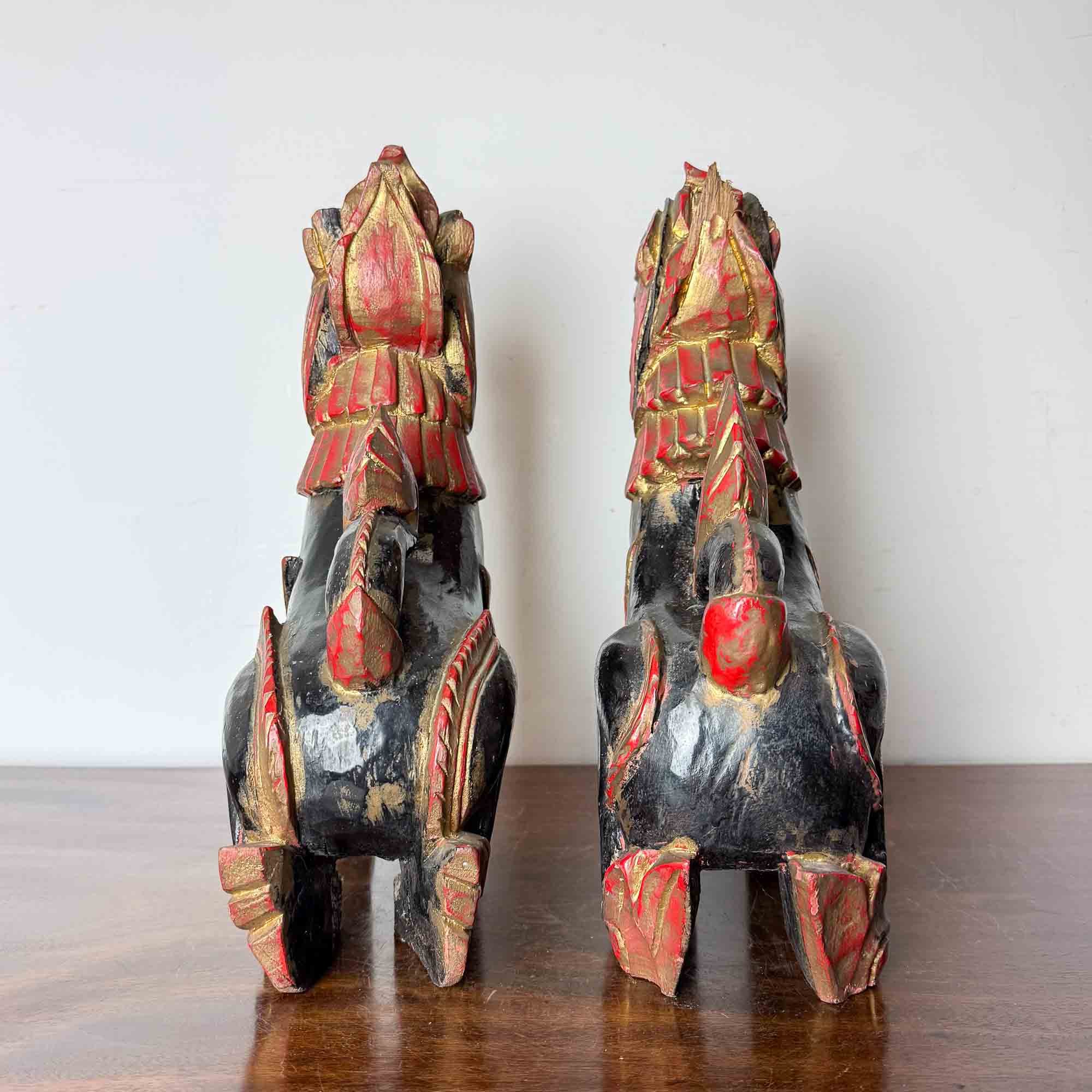 Carved Wooden Foo Dogs