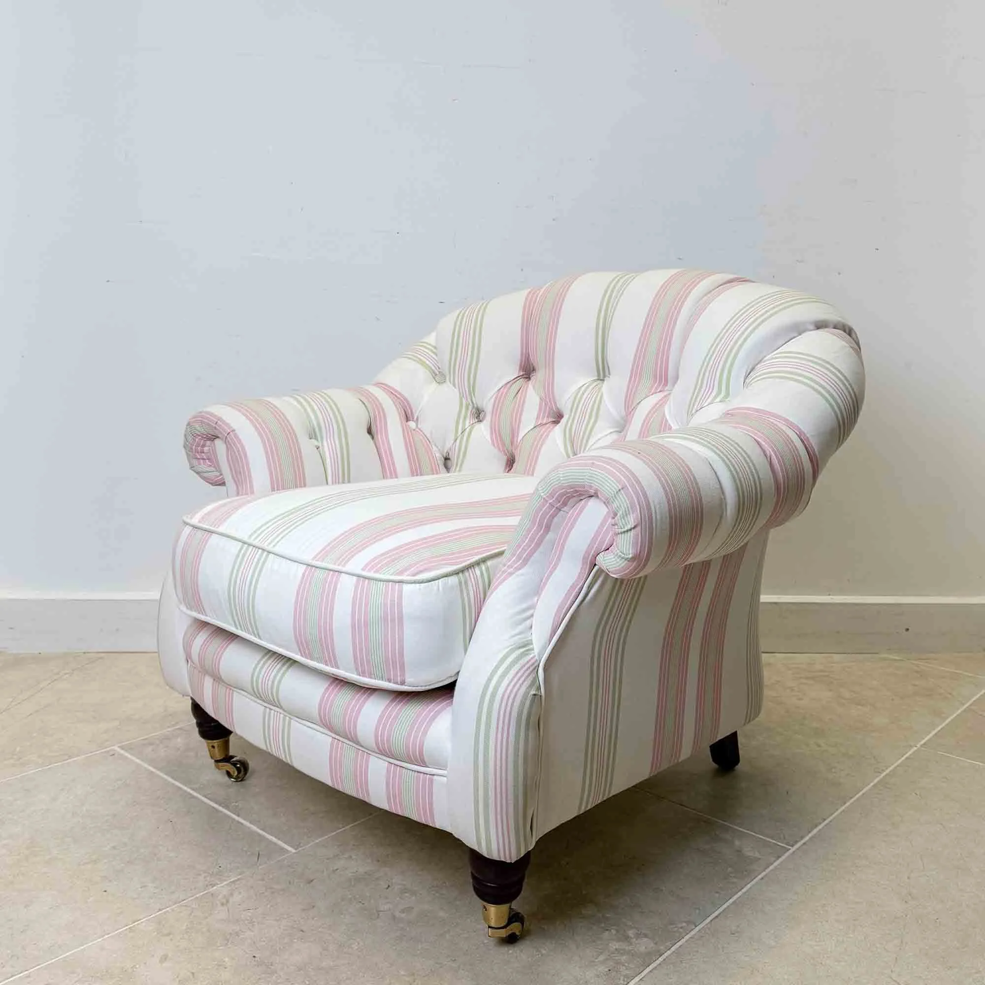 vintage pink and green stripe armchair