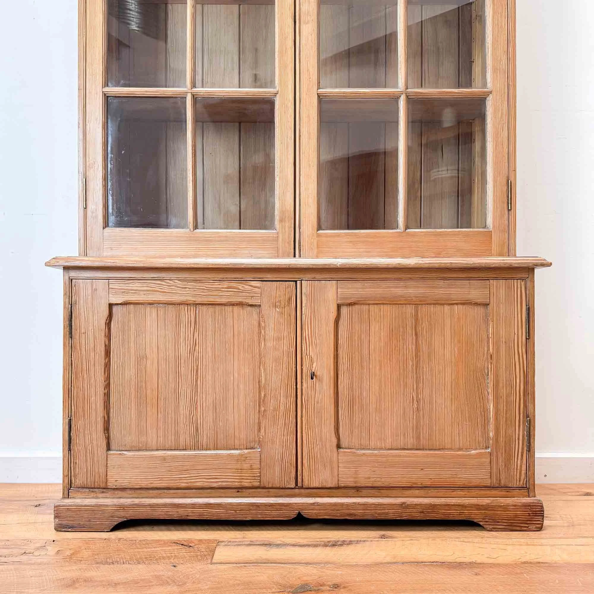antique pitch pine glazed bookcase-17.jpg