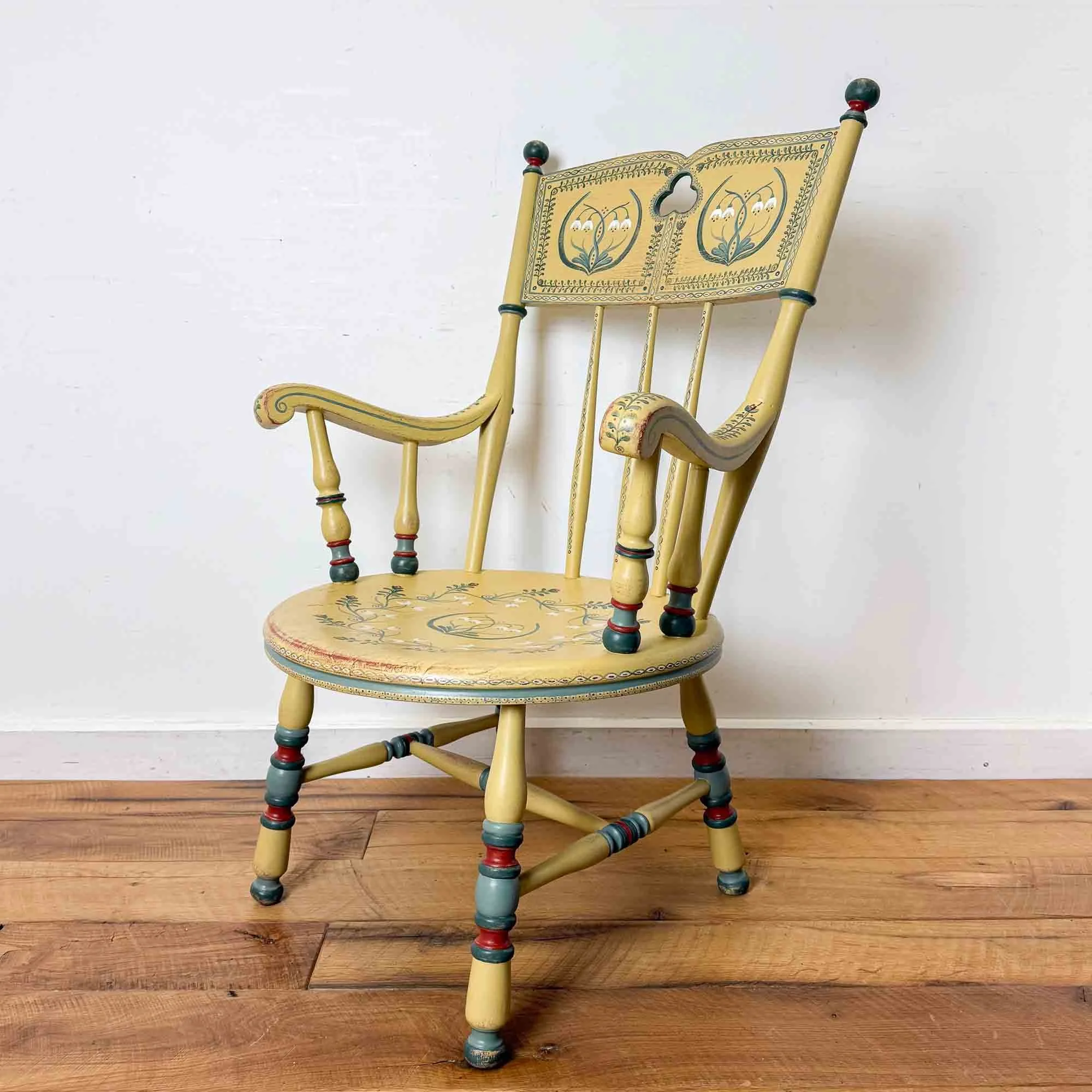 yellow folk art painted chair