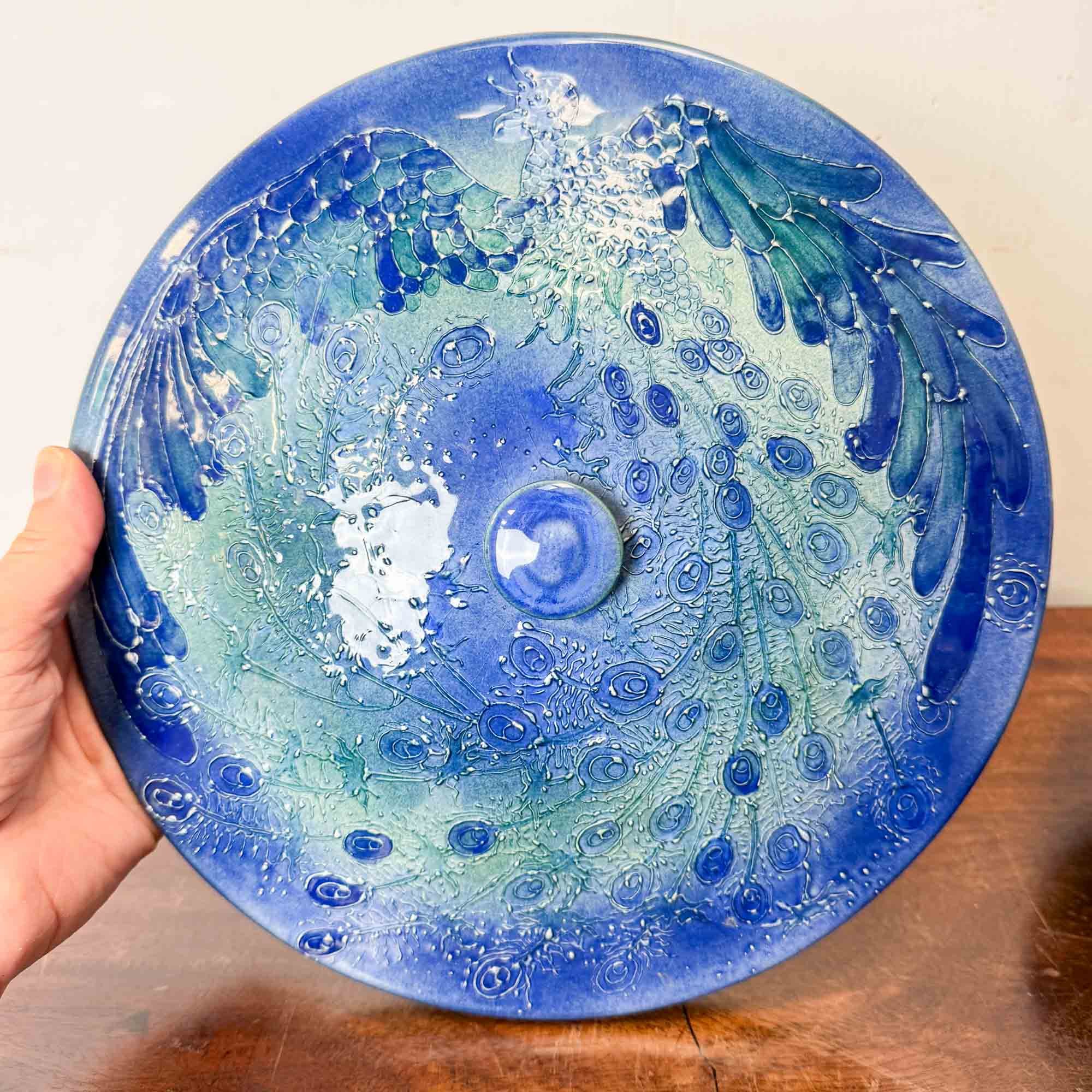 Lise B Moorcroft studio pottery peacock bowl-10.jpg