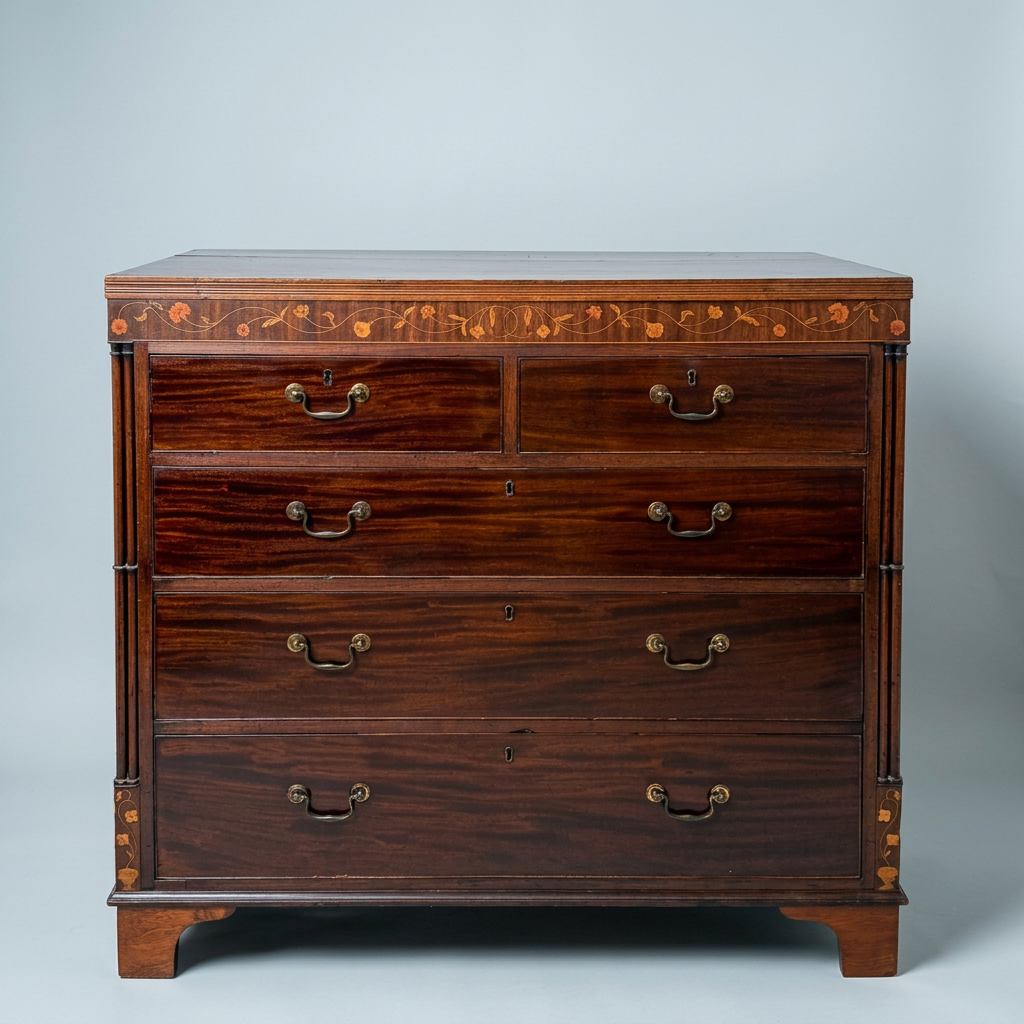 Antique Mahogany Chest of Drawers With Inlay and Penwork Detail