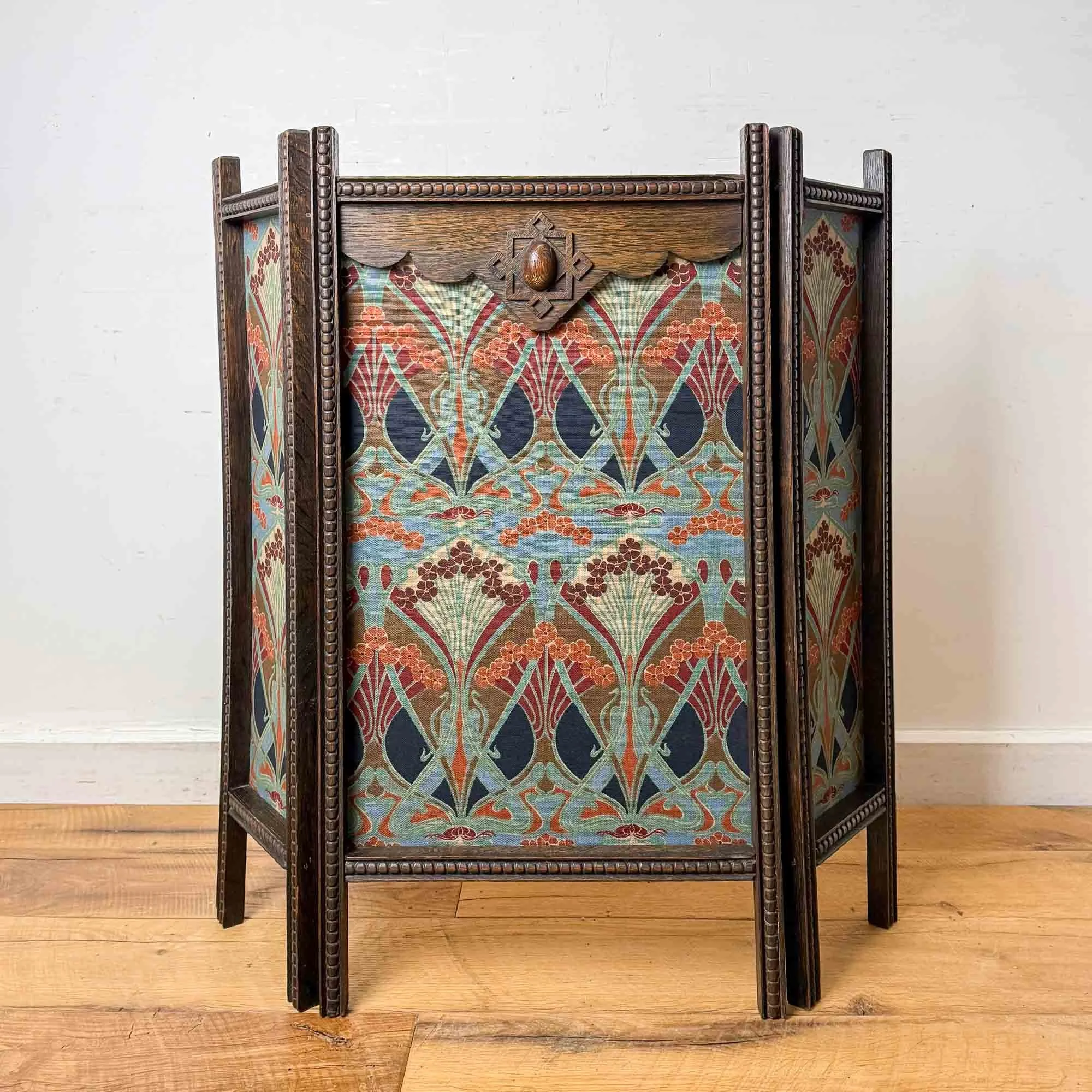 Vintage Oak Firescreen With Liberty Print Fabric Panels