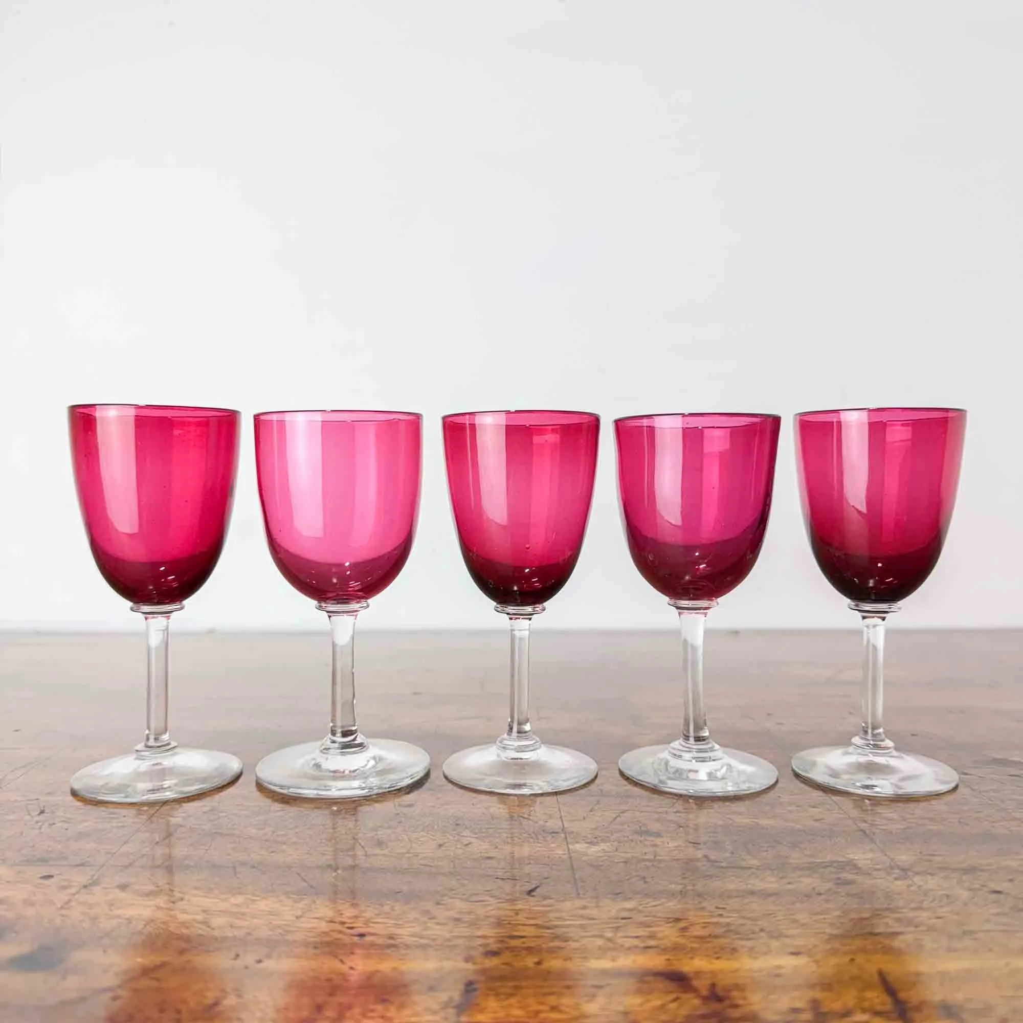 Set of Five Victorian Cranberry Glass Sherry Glasses