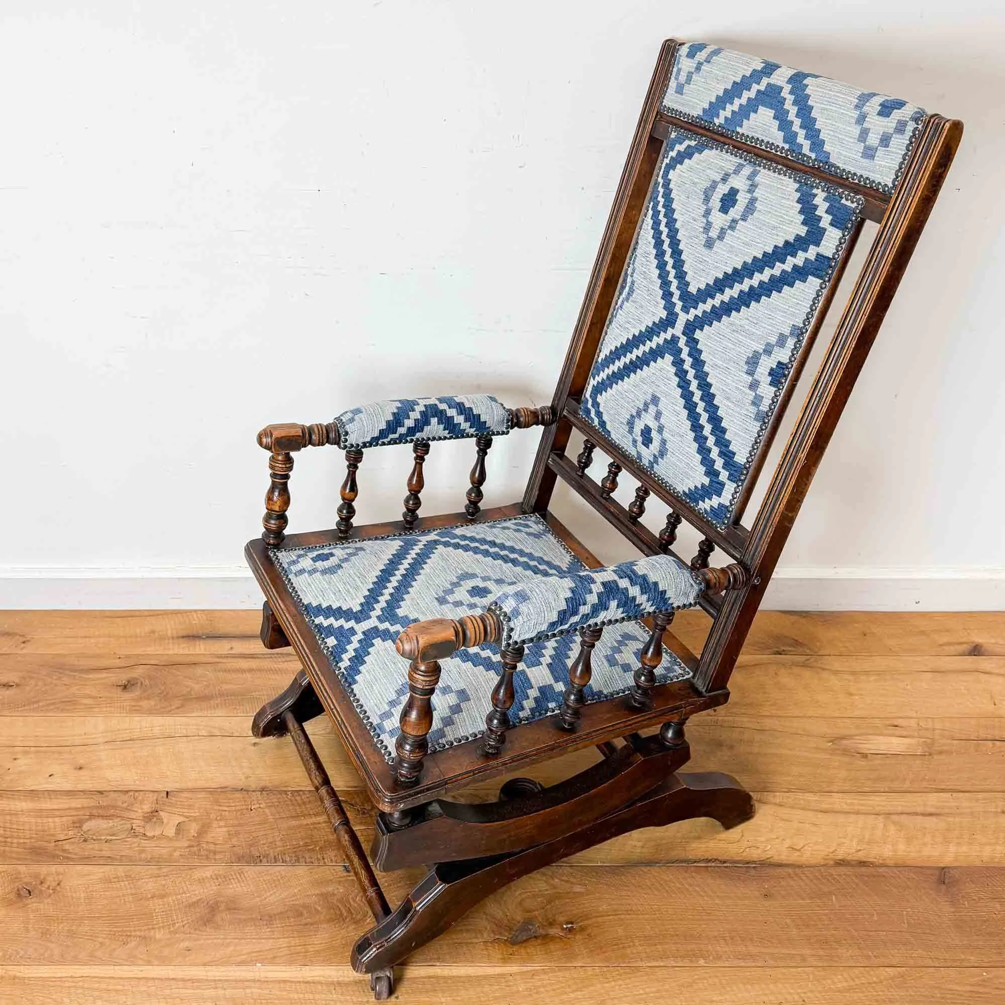 vintage american style rocking chair blue upholstery