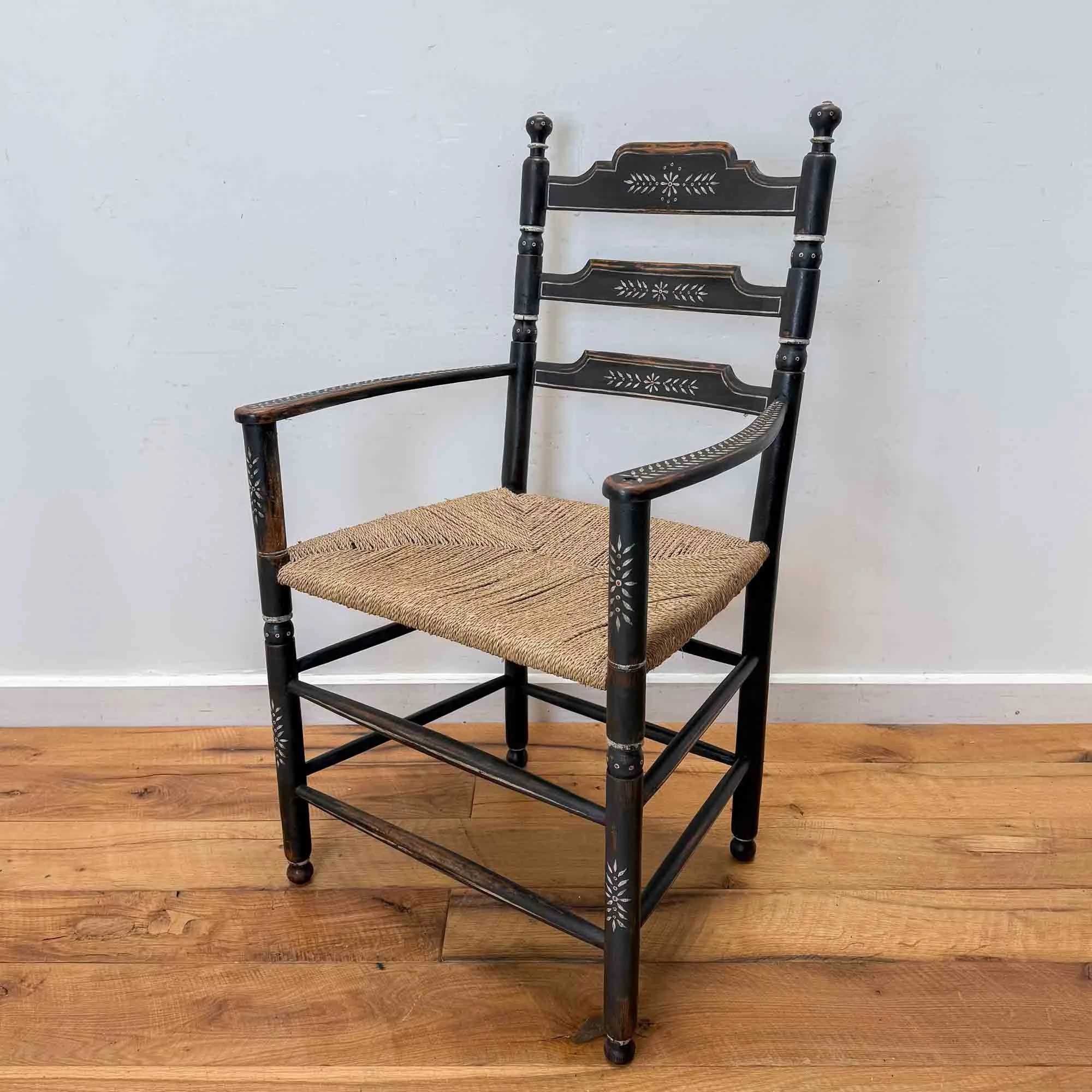 vintage folk art painted ladder back chair