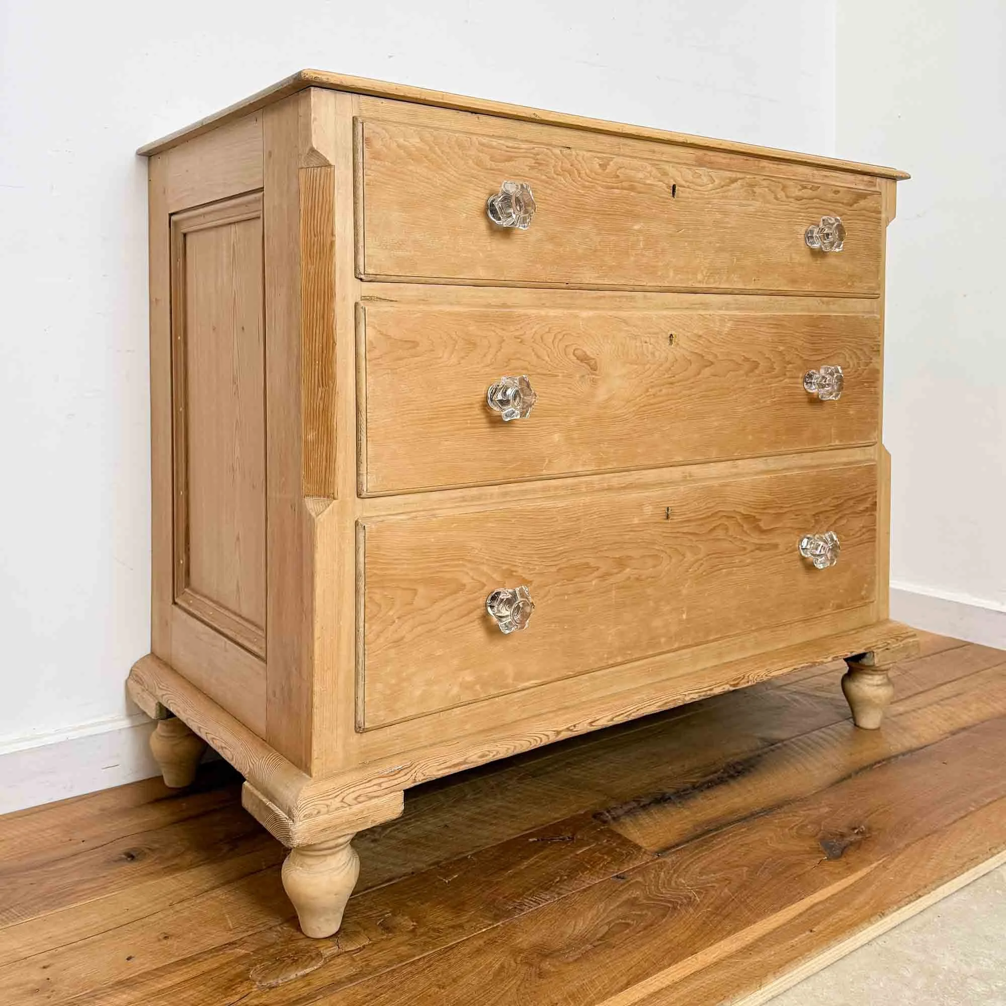 antique pine chest of drawers with panelled sides