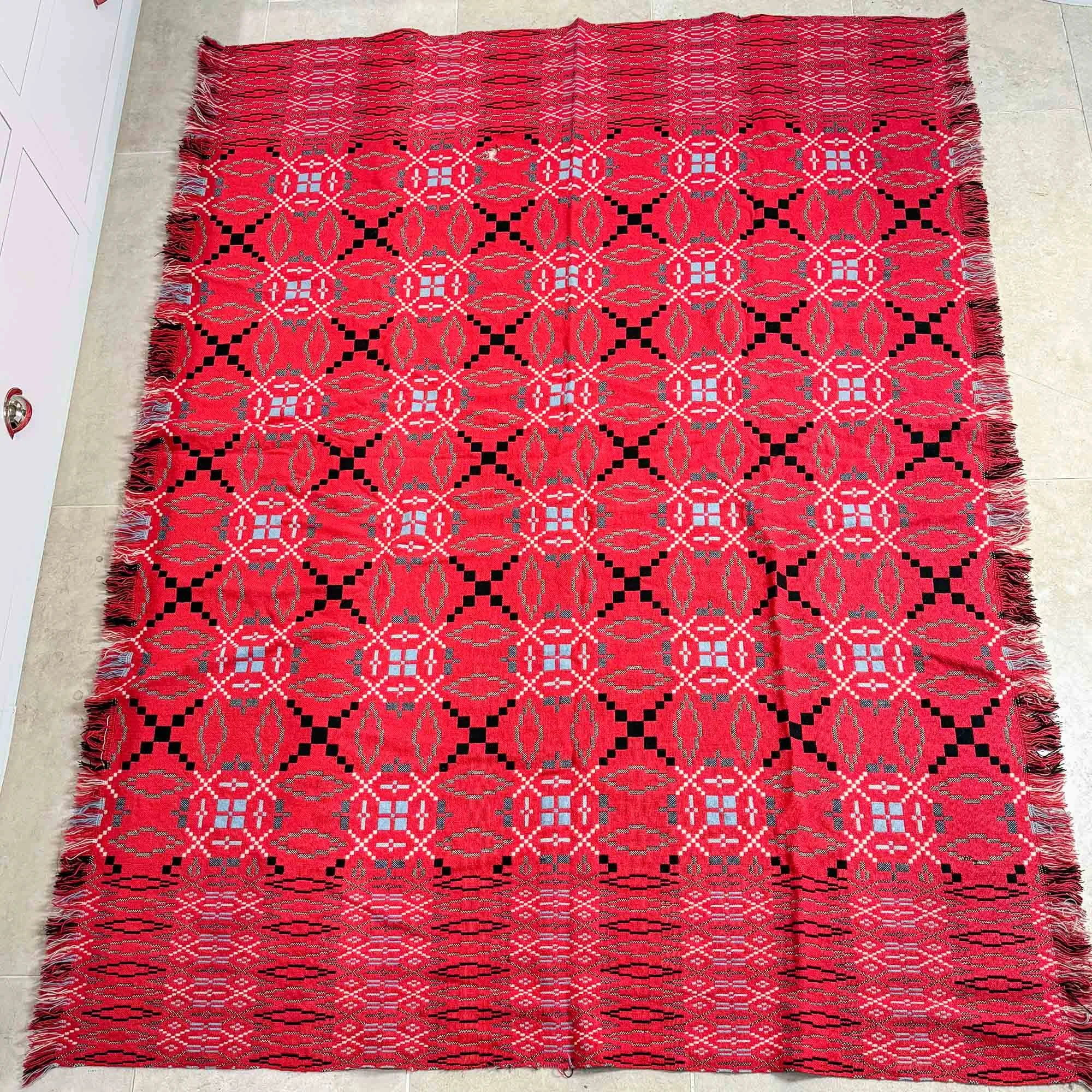 Vintage Welsh Tapestry Blanket red and black