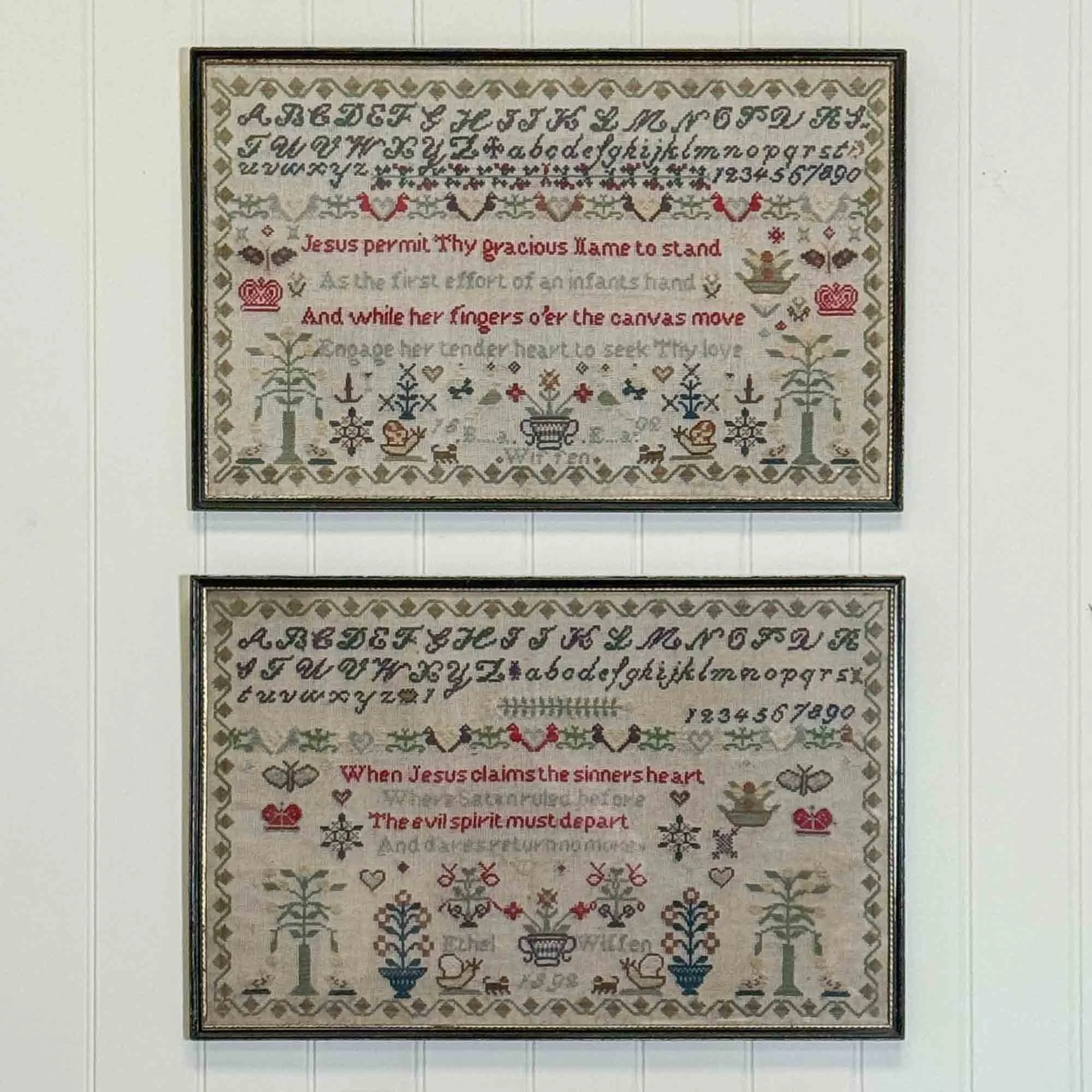Pair of 19th Century Embroidered Samplers