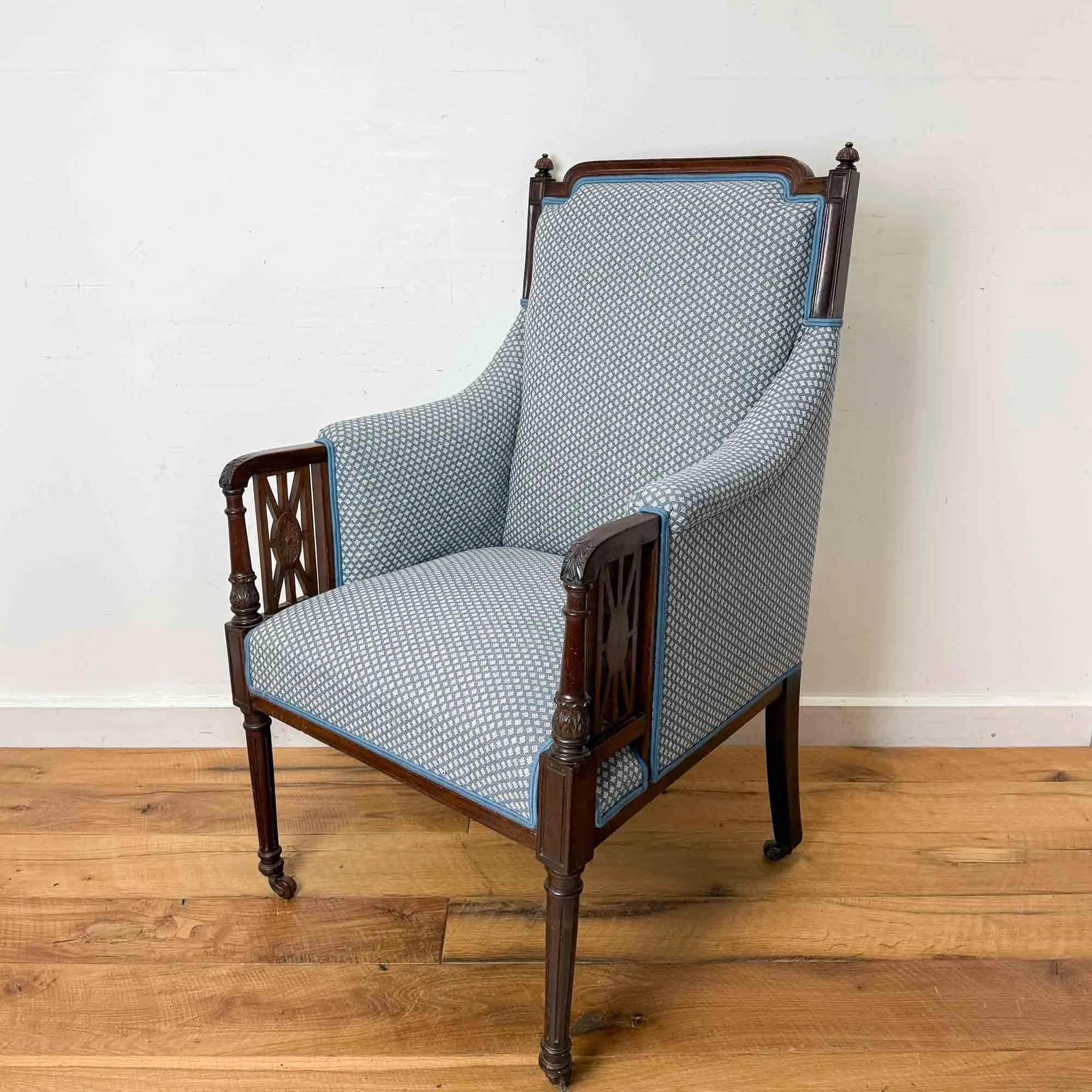 victorian blue upholstered armchair