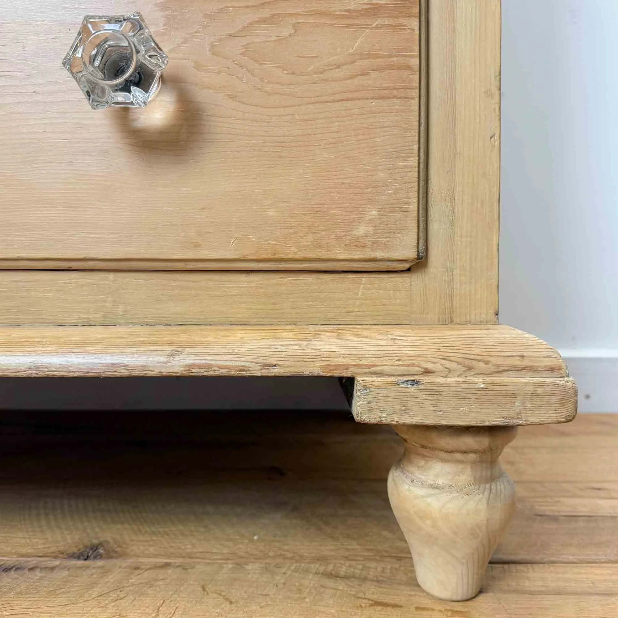 antique pine chest of drawers with turned bun feet