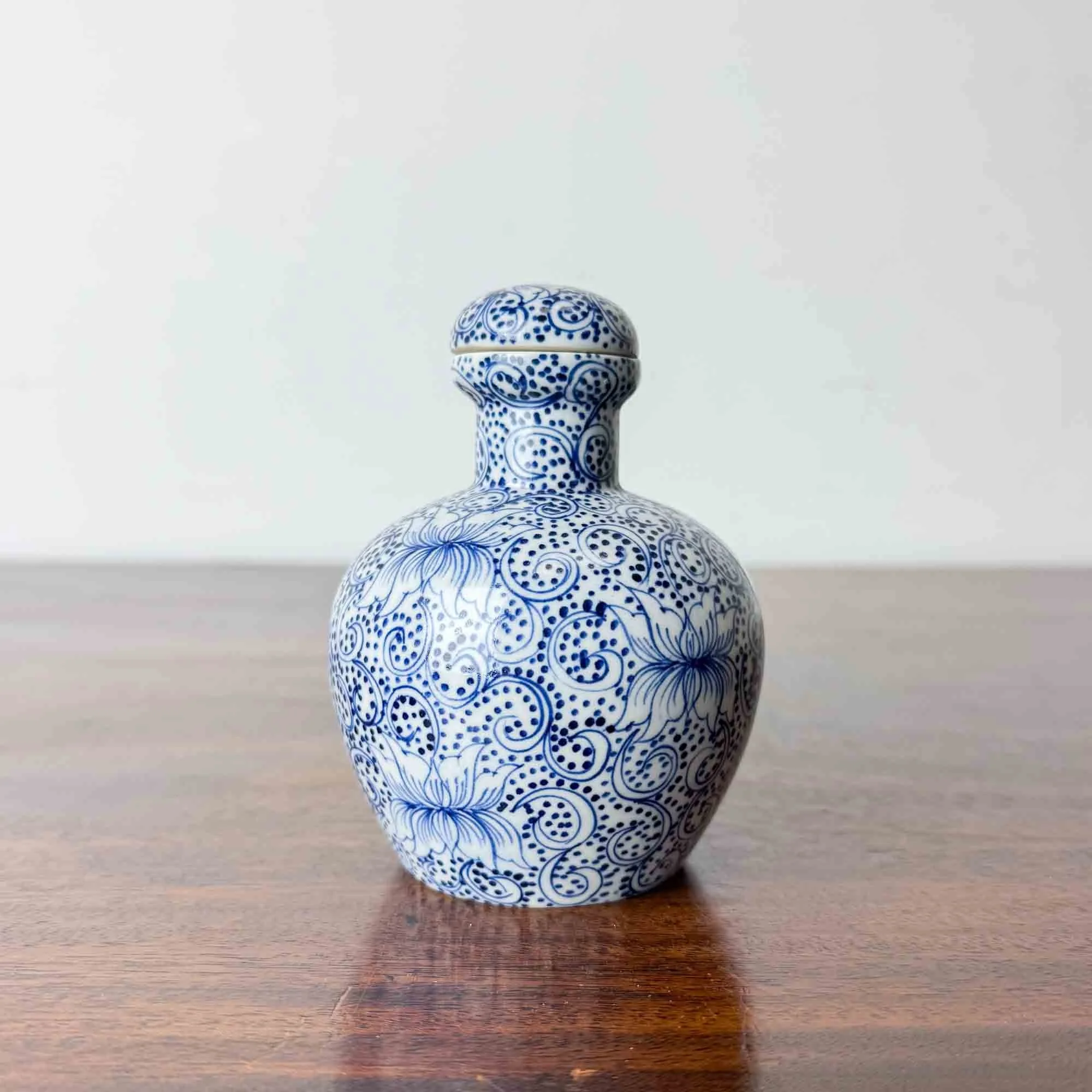blue and white pot with lid