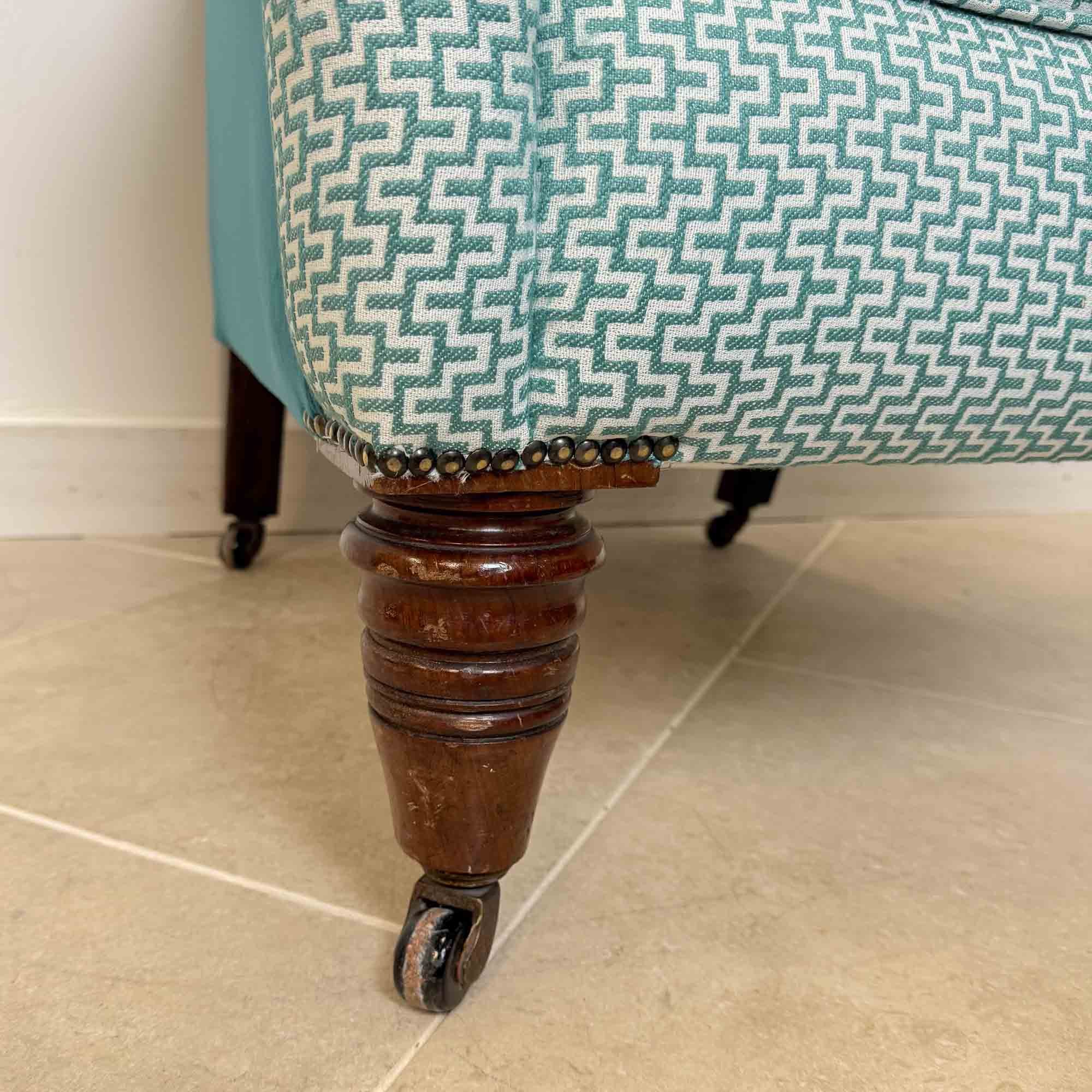 Victorian Wingback Armchair teal fabric