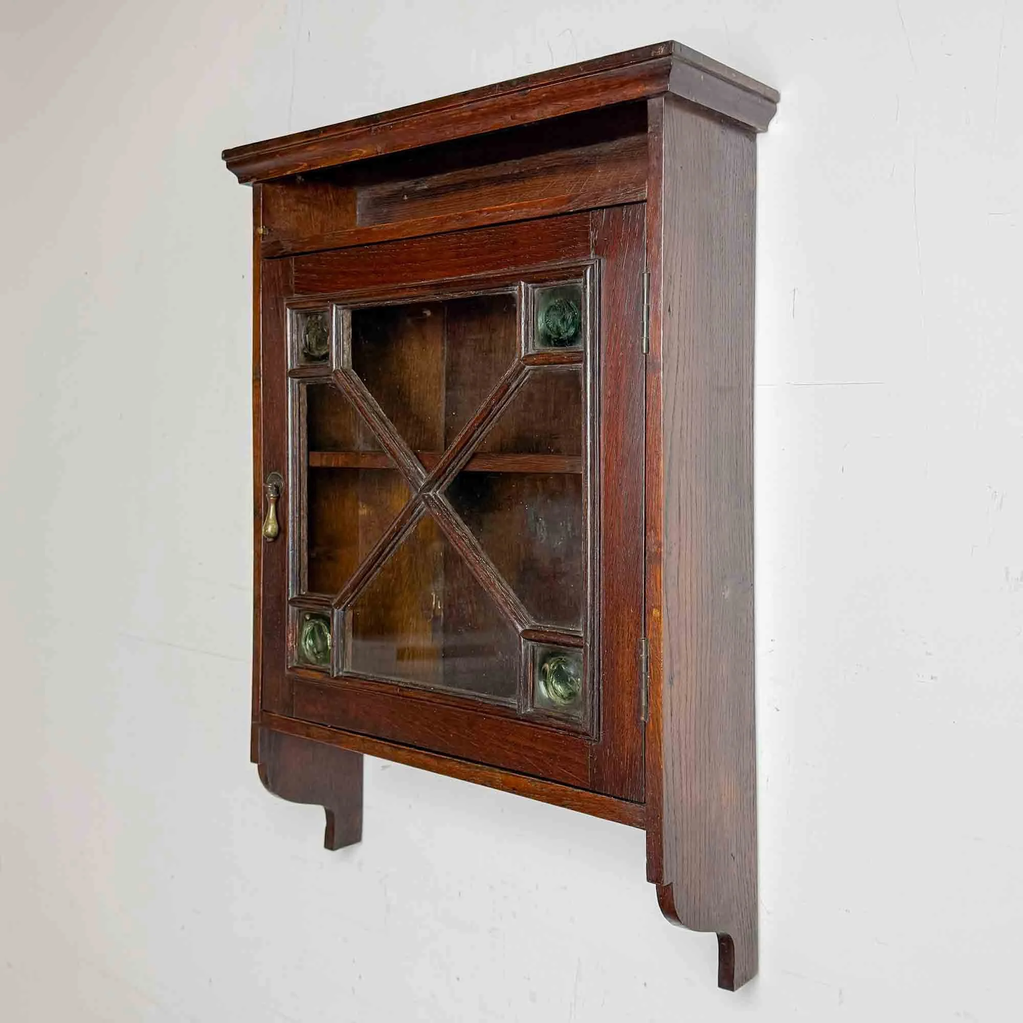 oak arts and crafts wall cabinet astragal glazed door
