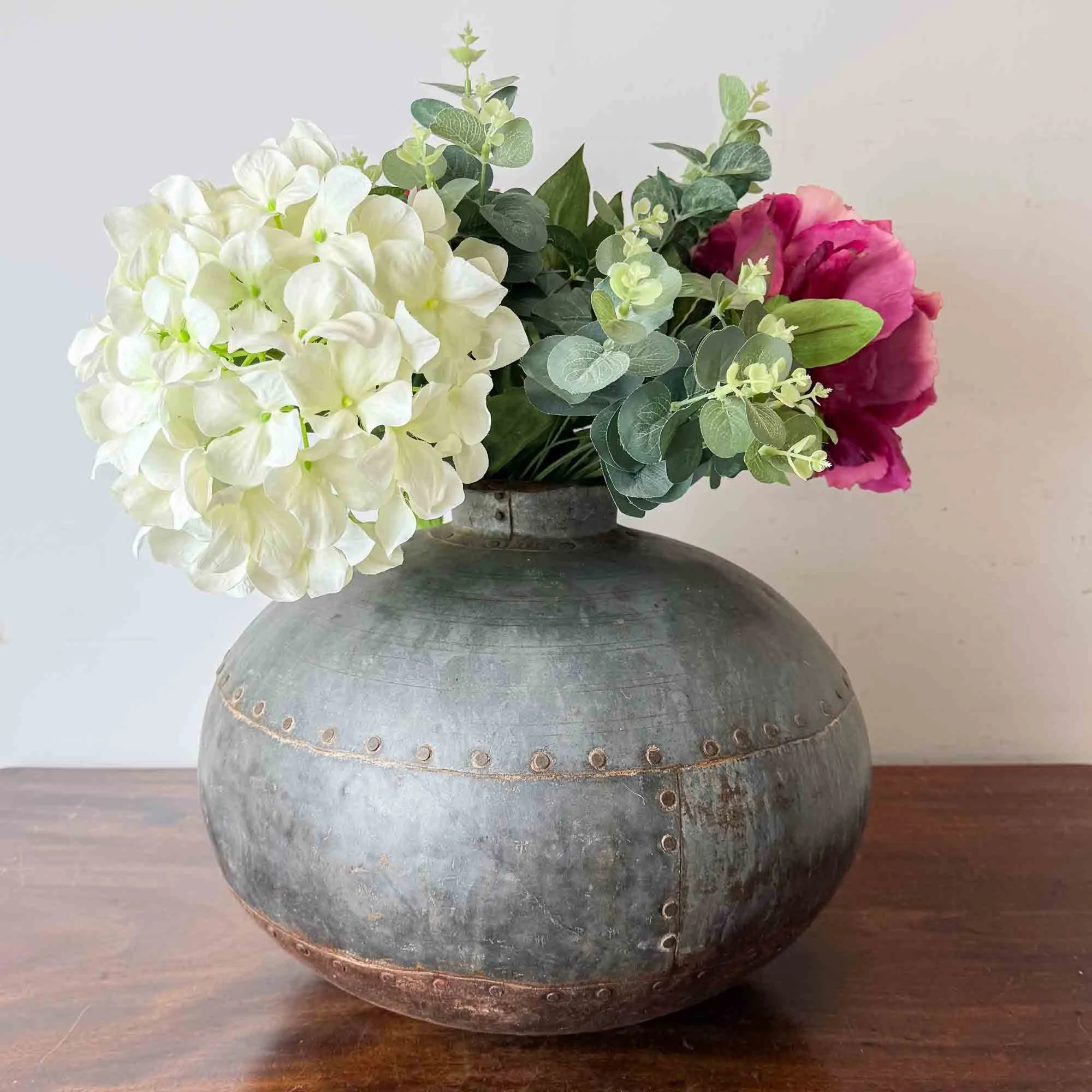 Vintage Indian Riveted Metal Water Pot
