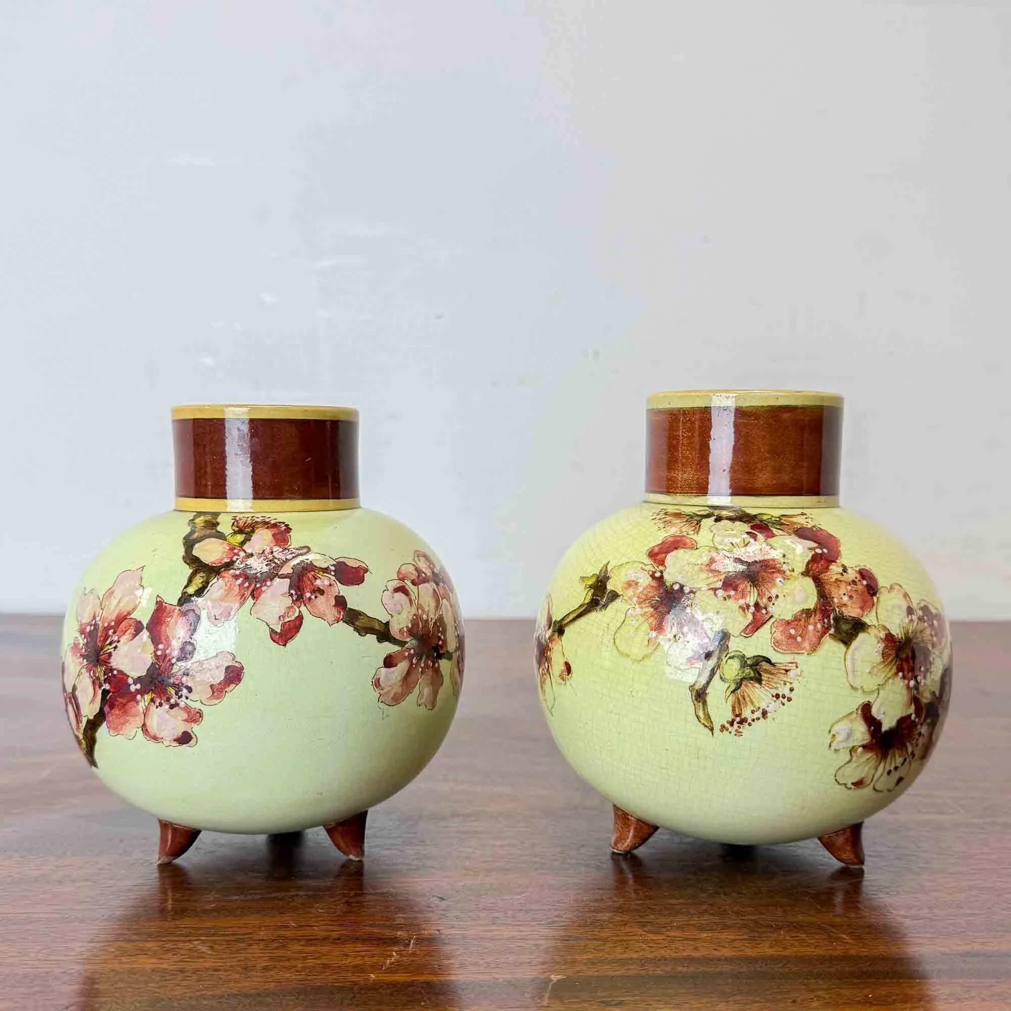 pair doulton lambeth faience vases