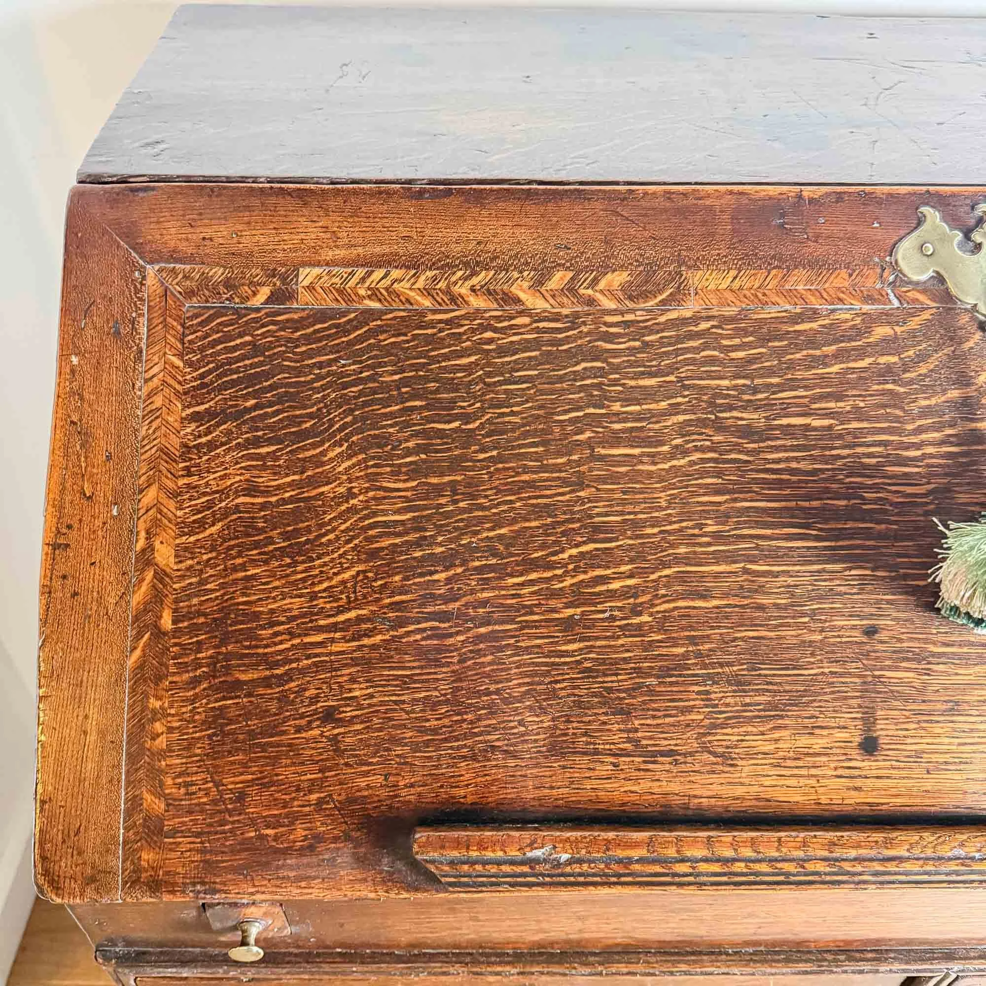 seventeenth century oak bureau herringbone inlay