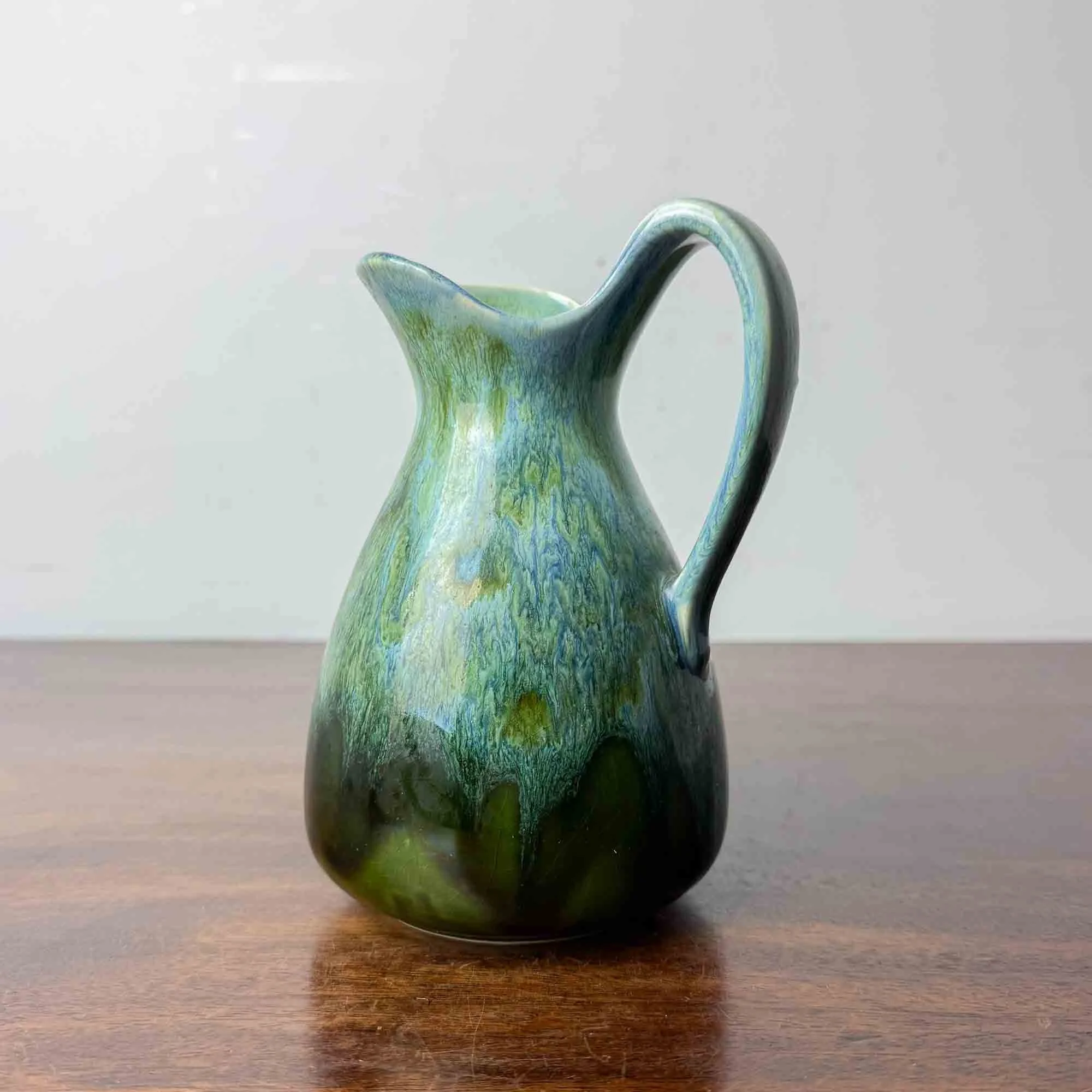 green turquoise drip glaze jug