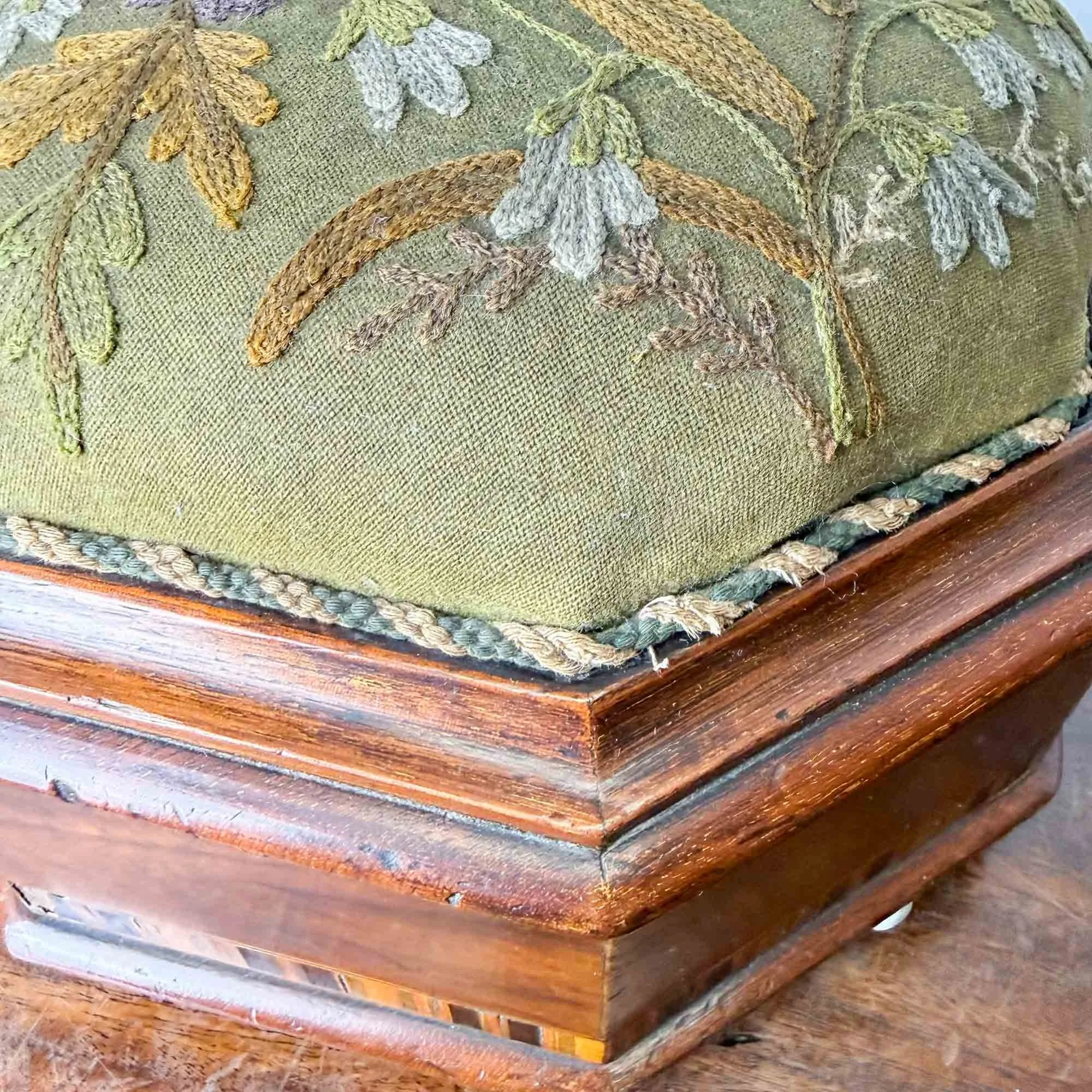 antique spitoon footstool with crewelwork upholstery-07.jpg