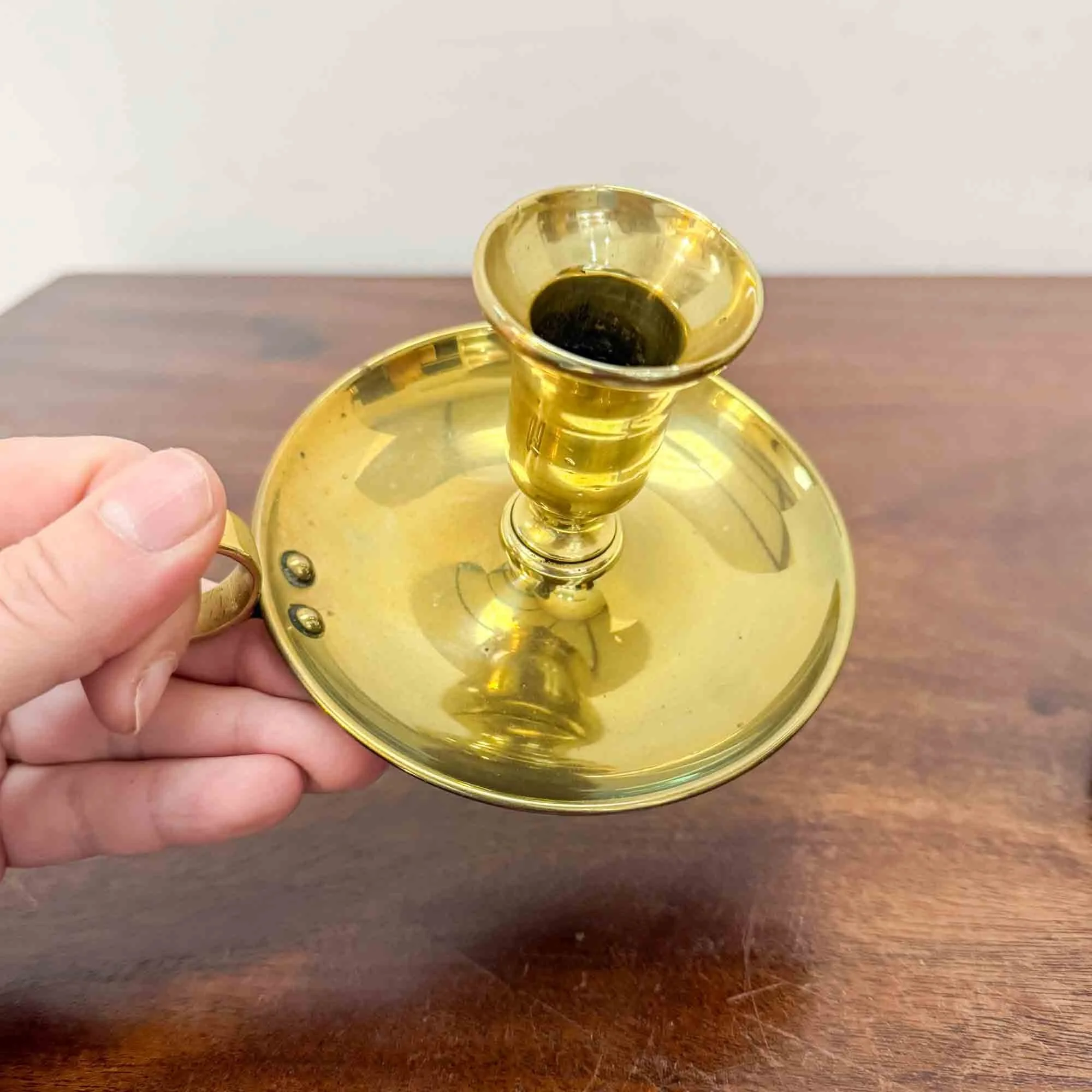 pair of antique brass wee willy winkie chambersticks