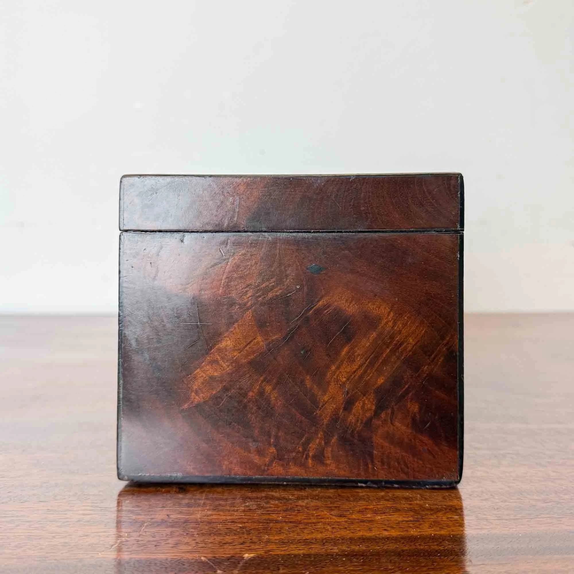 antique flame mahogany tea caddy