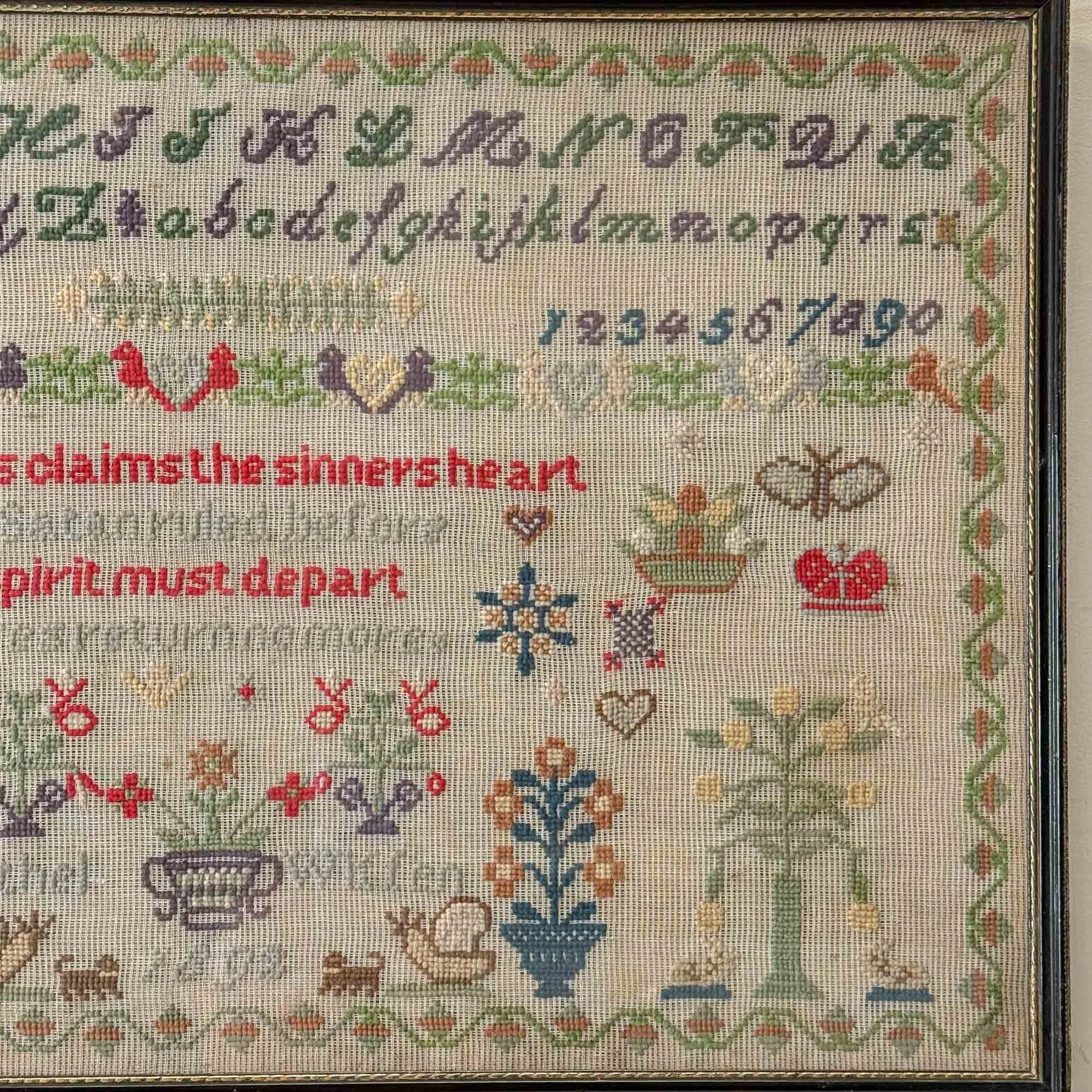 Pair of 19th Century Embroidered cross stitch Samplers