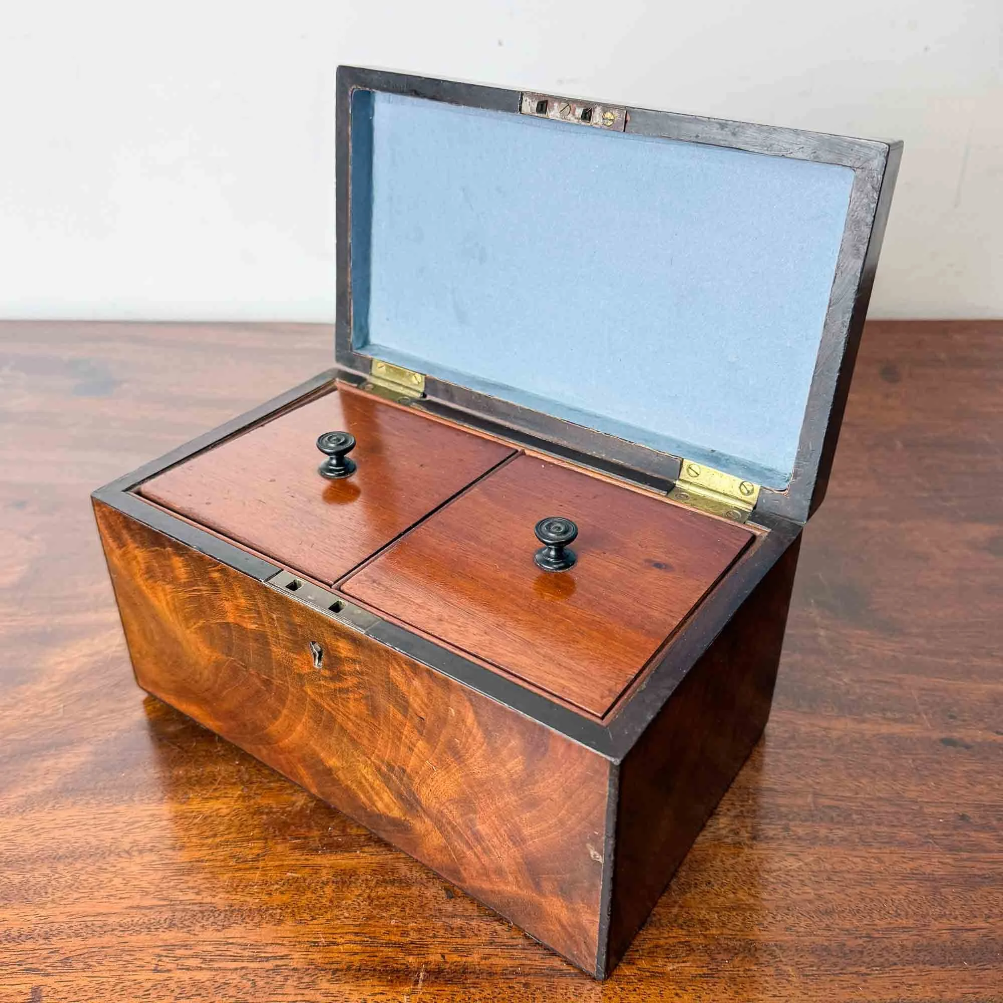 19th century flame mahogany tea caddy