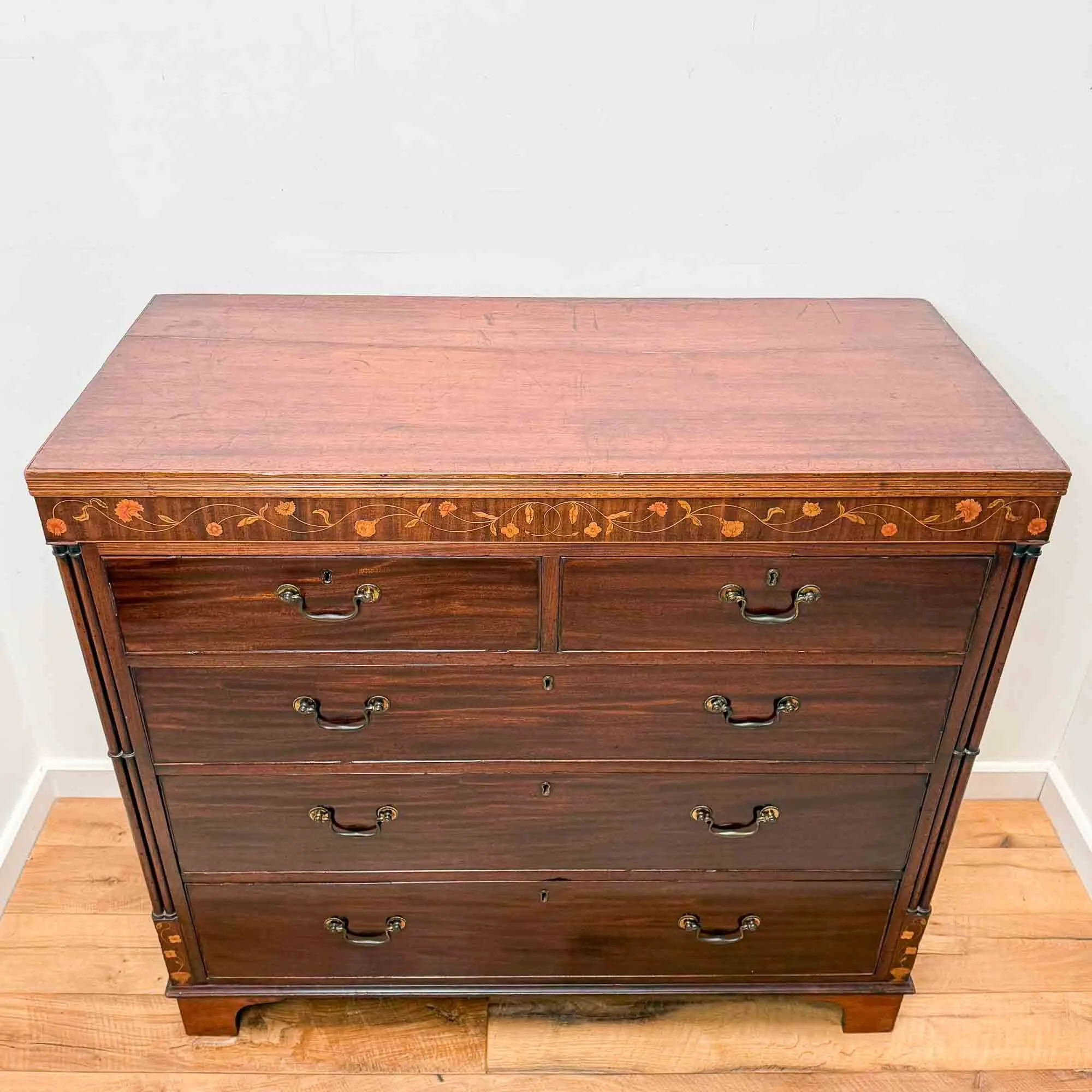 georgian marquetry mahogany chest of drawers