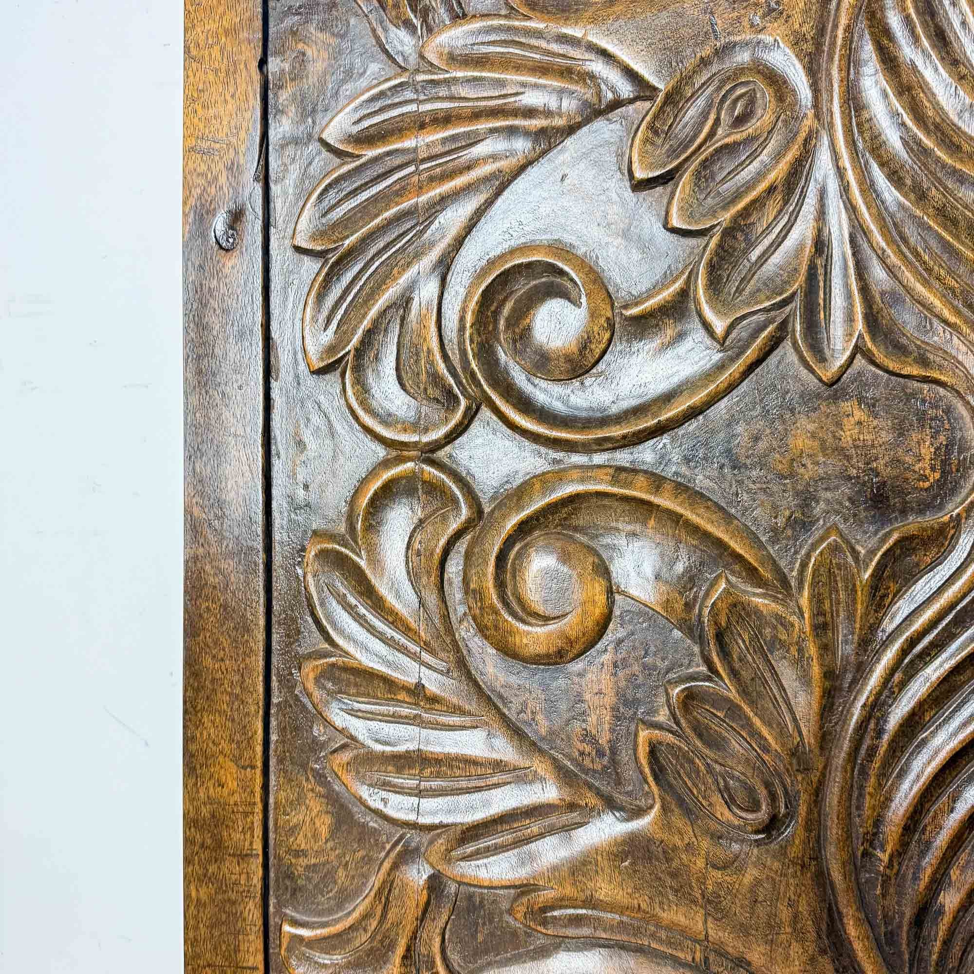 vintage carved wooden headboard panel