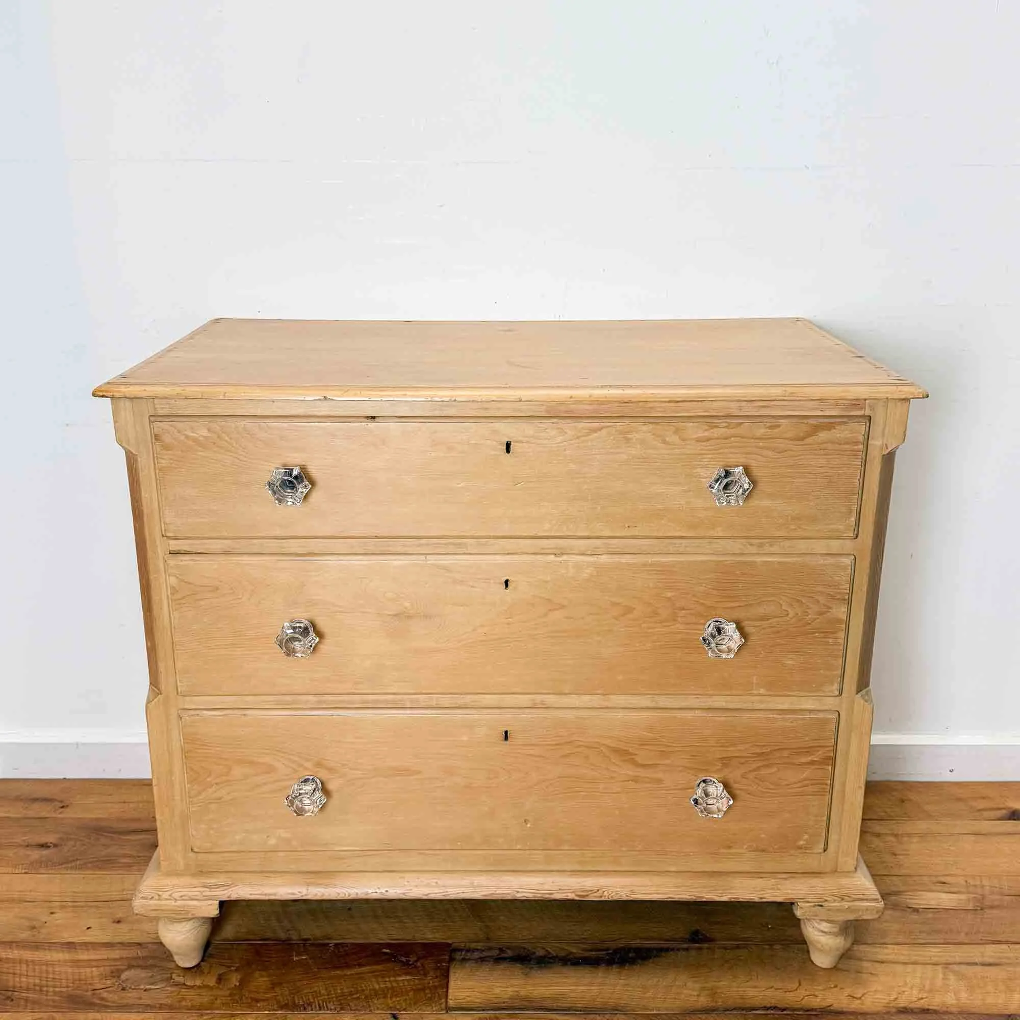 antique pine chest of drawers with glass knobs
