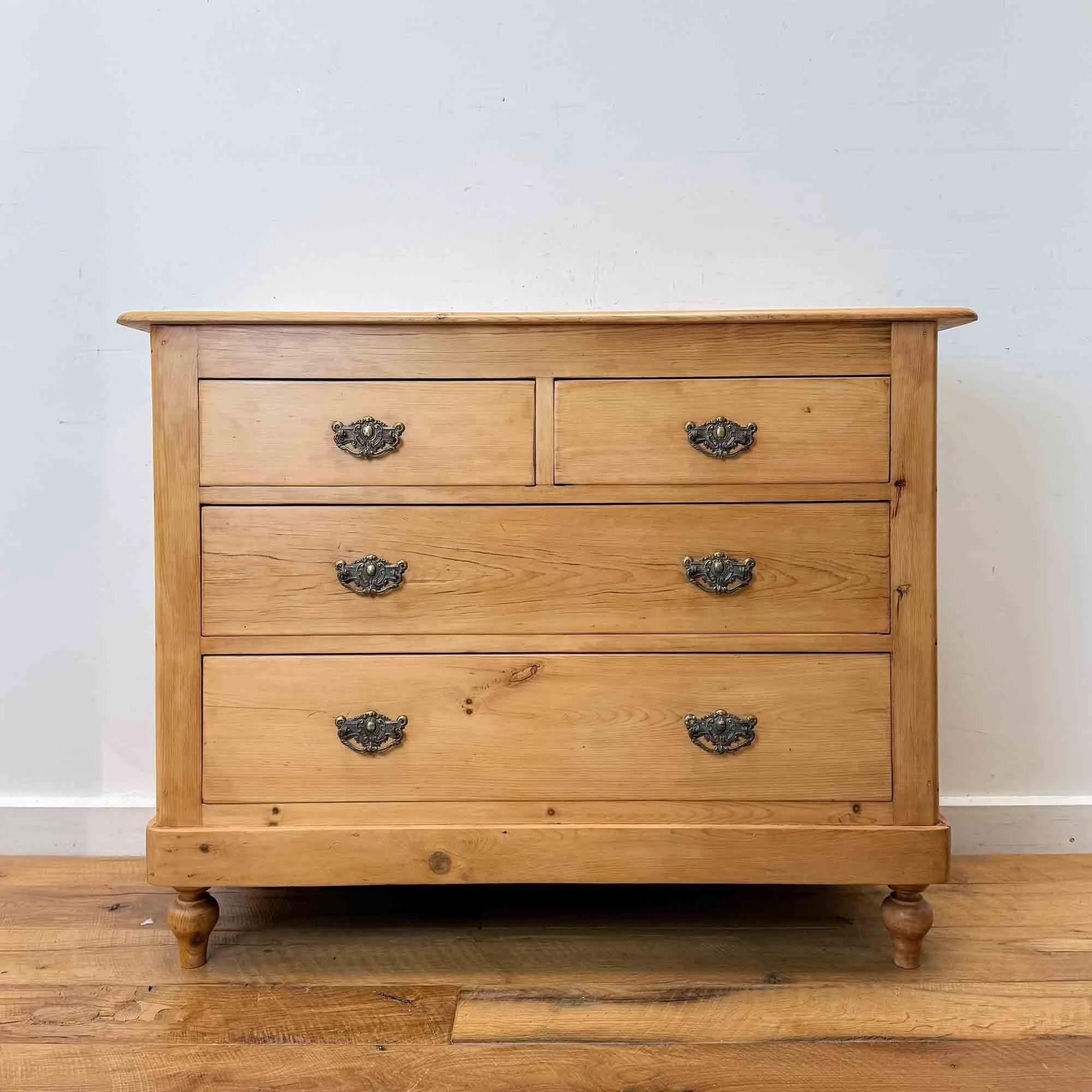 antique pine chest of drawers on bun feet