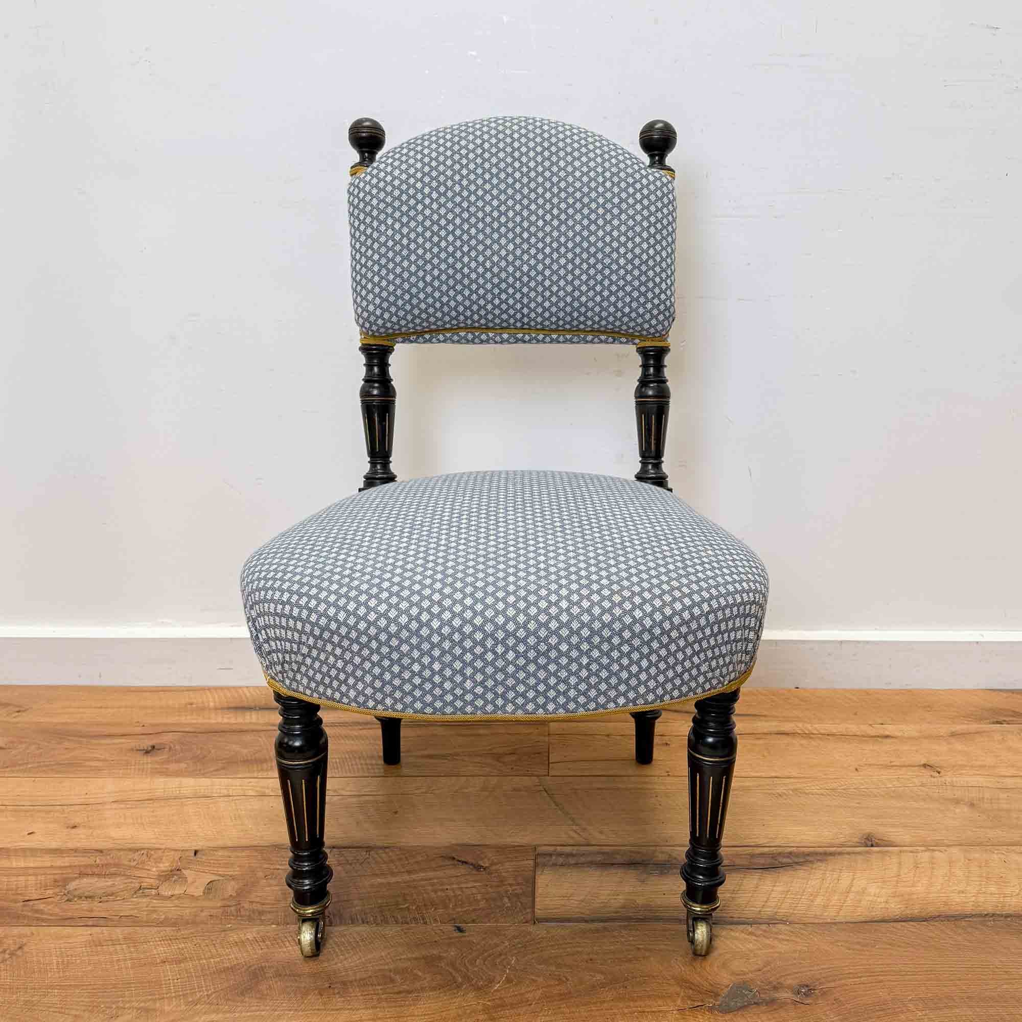 blue upholstered aesthetic movement small chair
