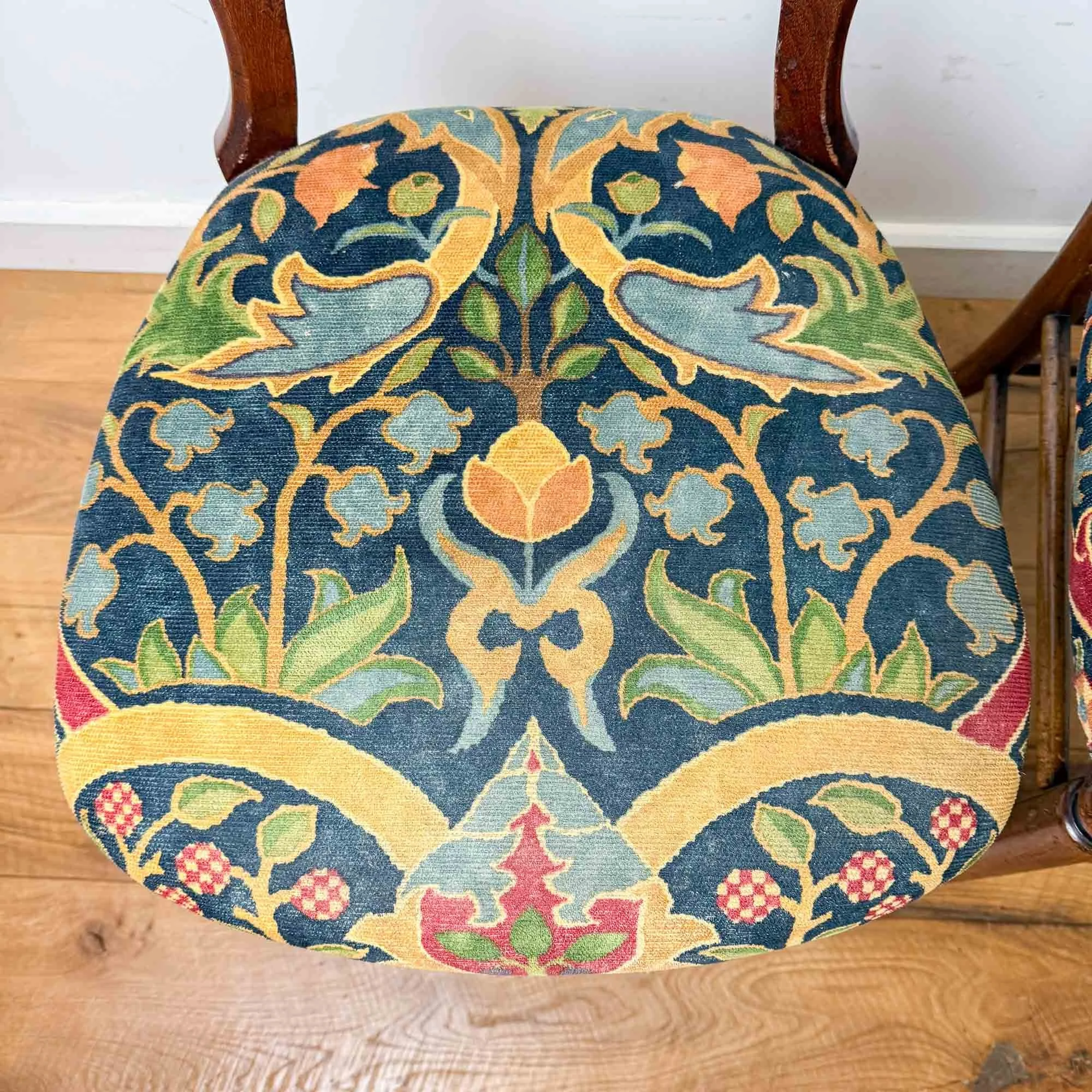 william morris style upholstered antique dining chairs