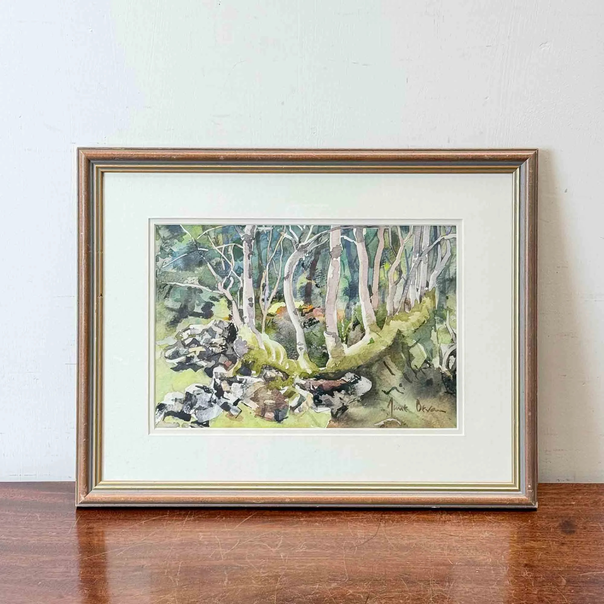 'Moss Covered Tree Roots' Watercolour Painting by June Bevan