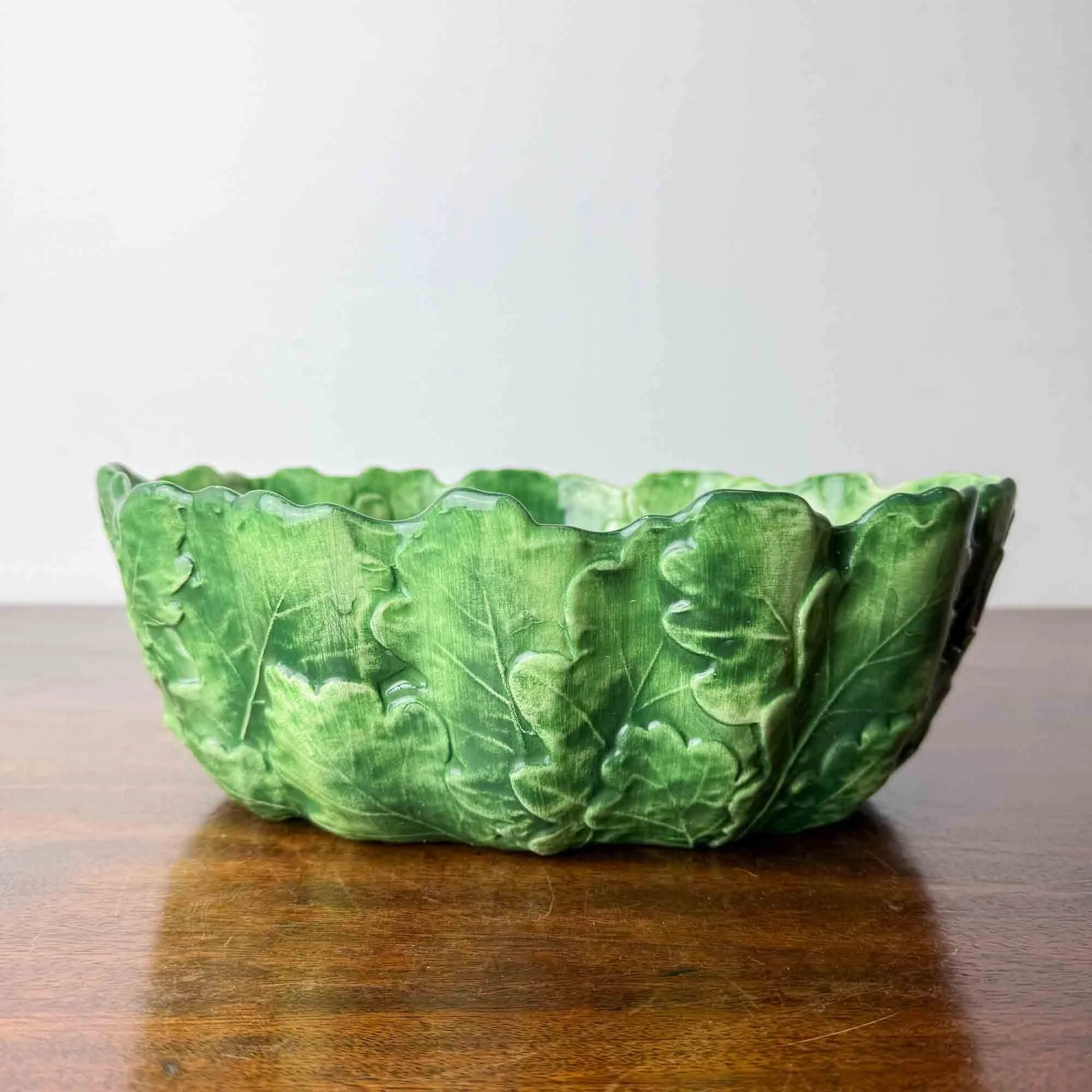 Vintage Majolica Green Leaf Salad Bowl