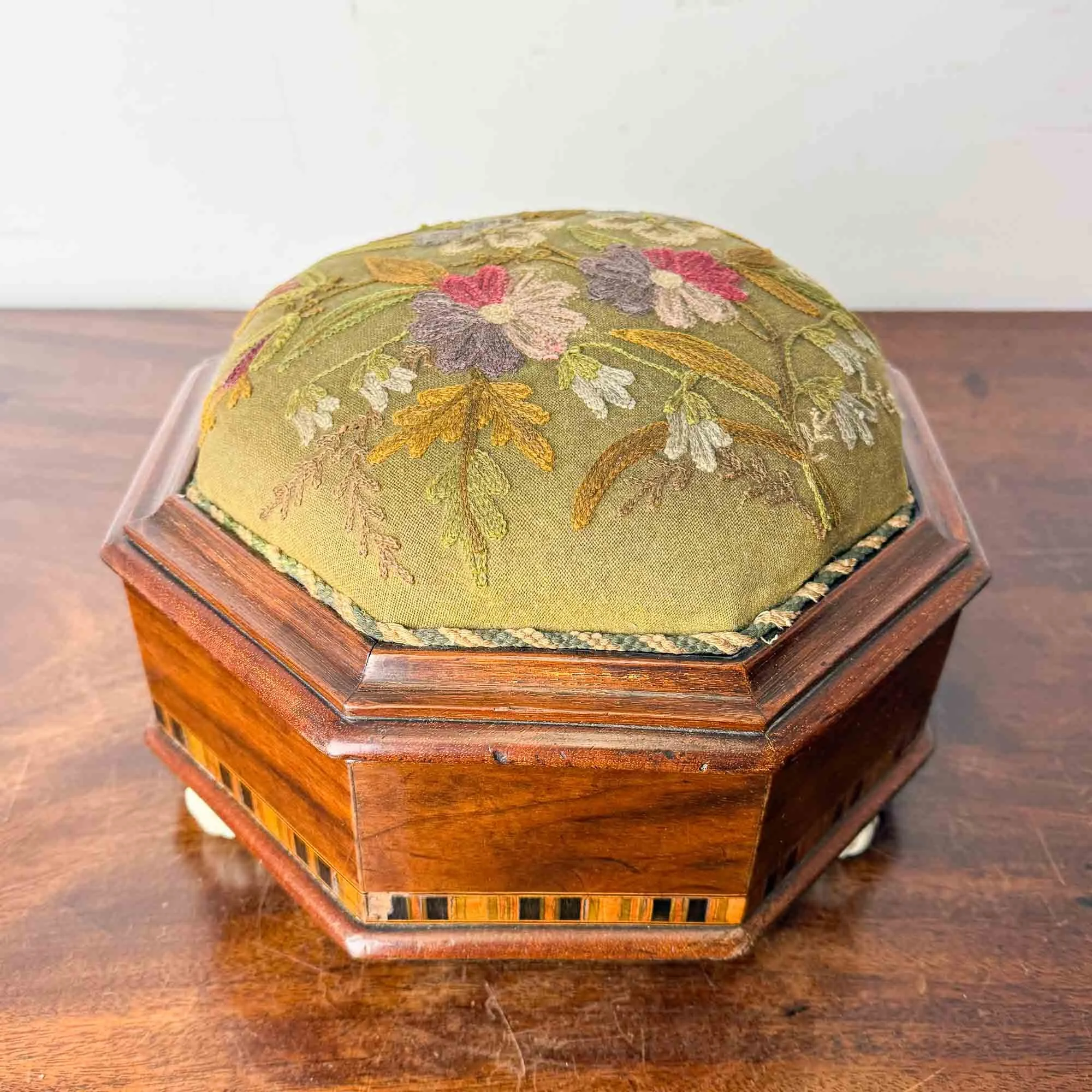 antique spitoon footstool with crewelwork upholstery-16.jpg