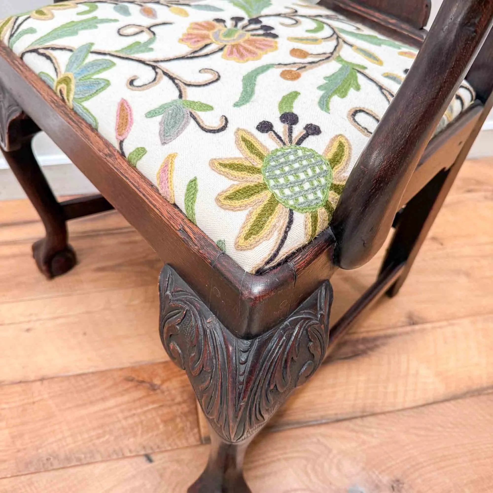 georgian oak chair crewel seat