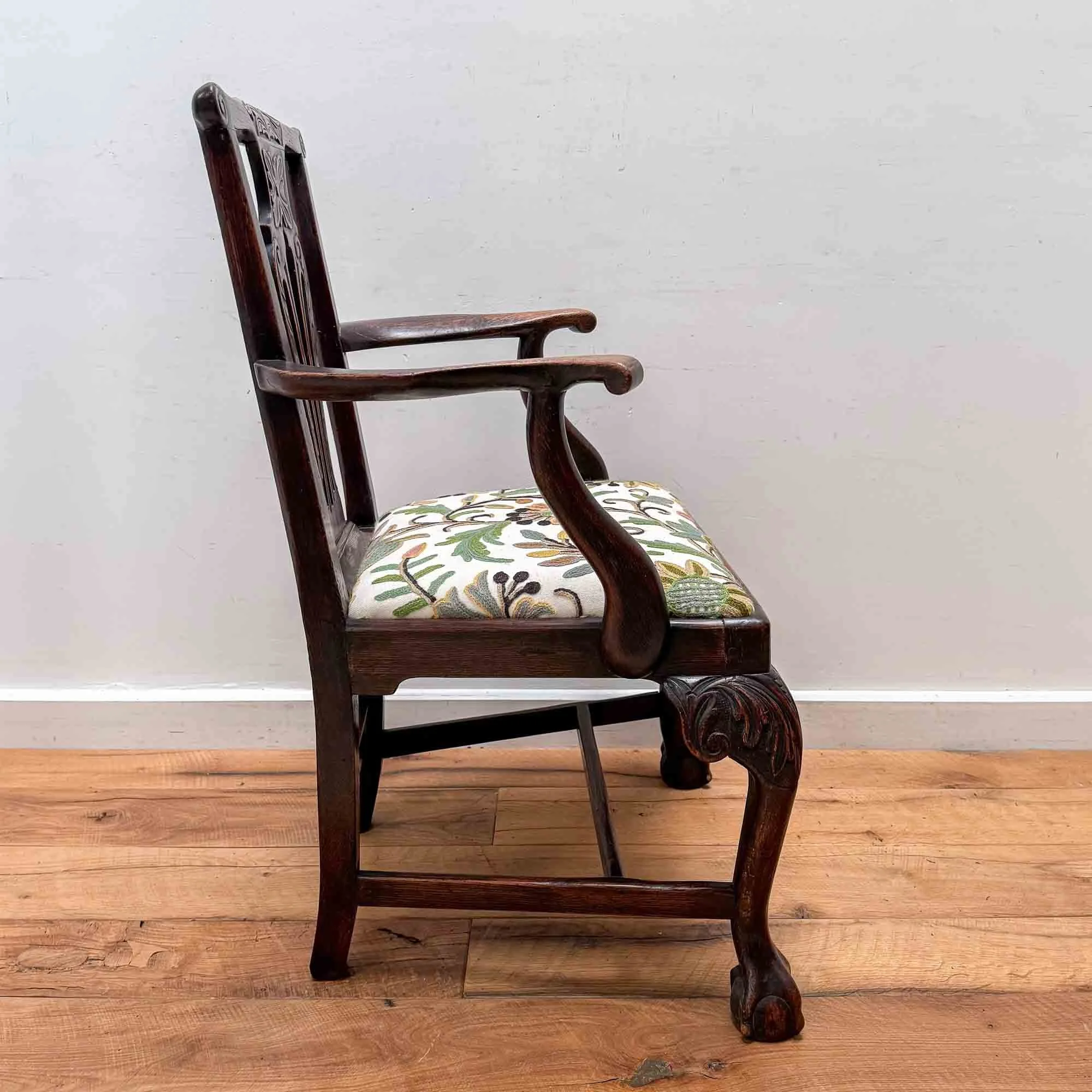 georgian oak chair crewel seat
