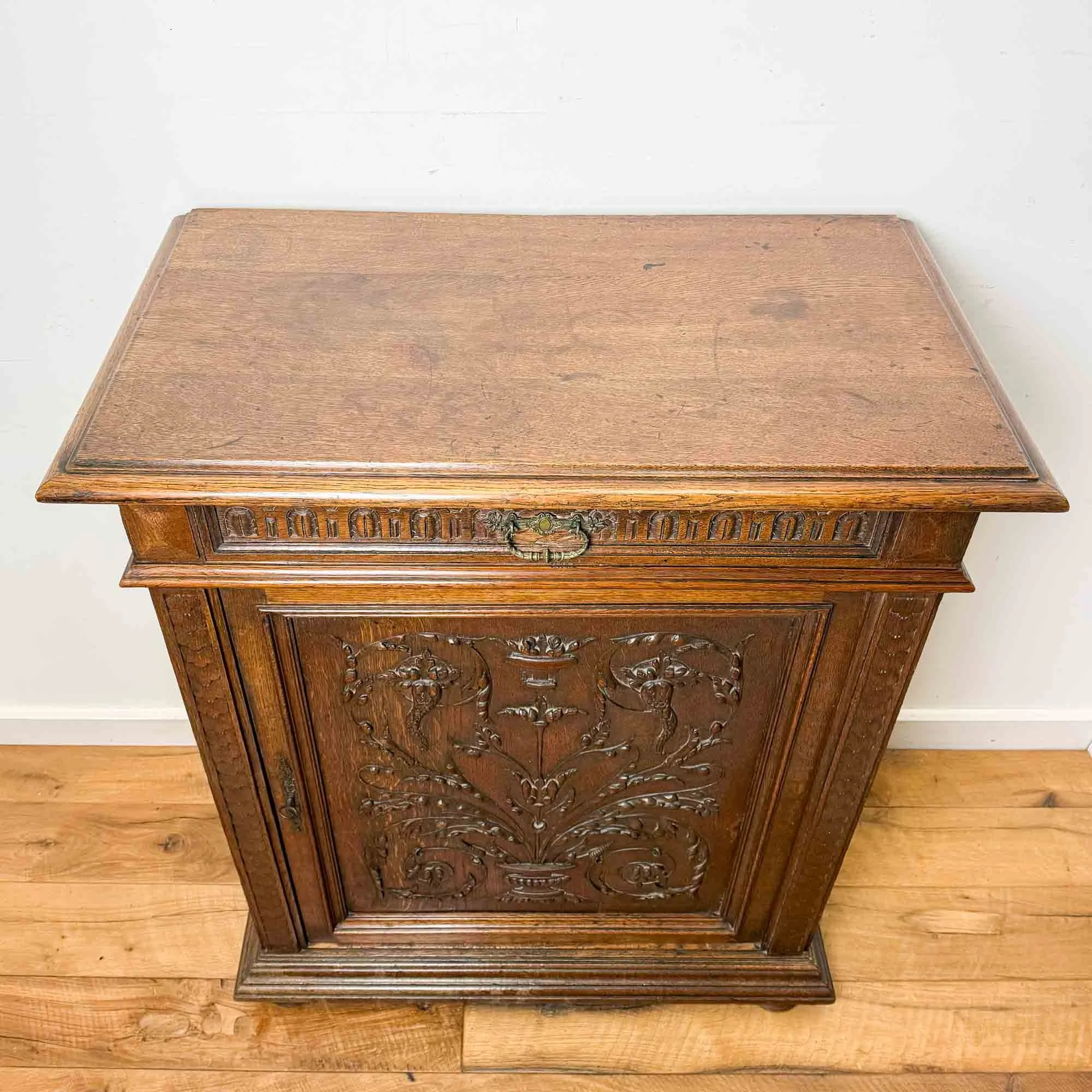 antique french carved oak cupboard