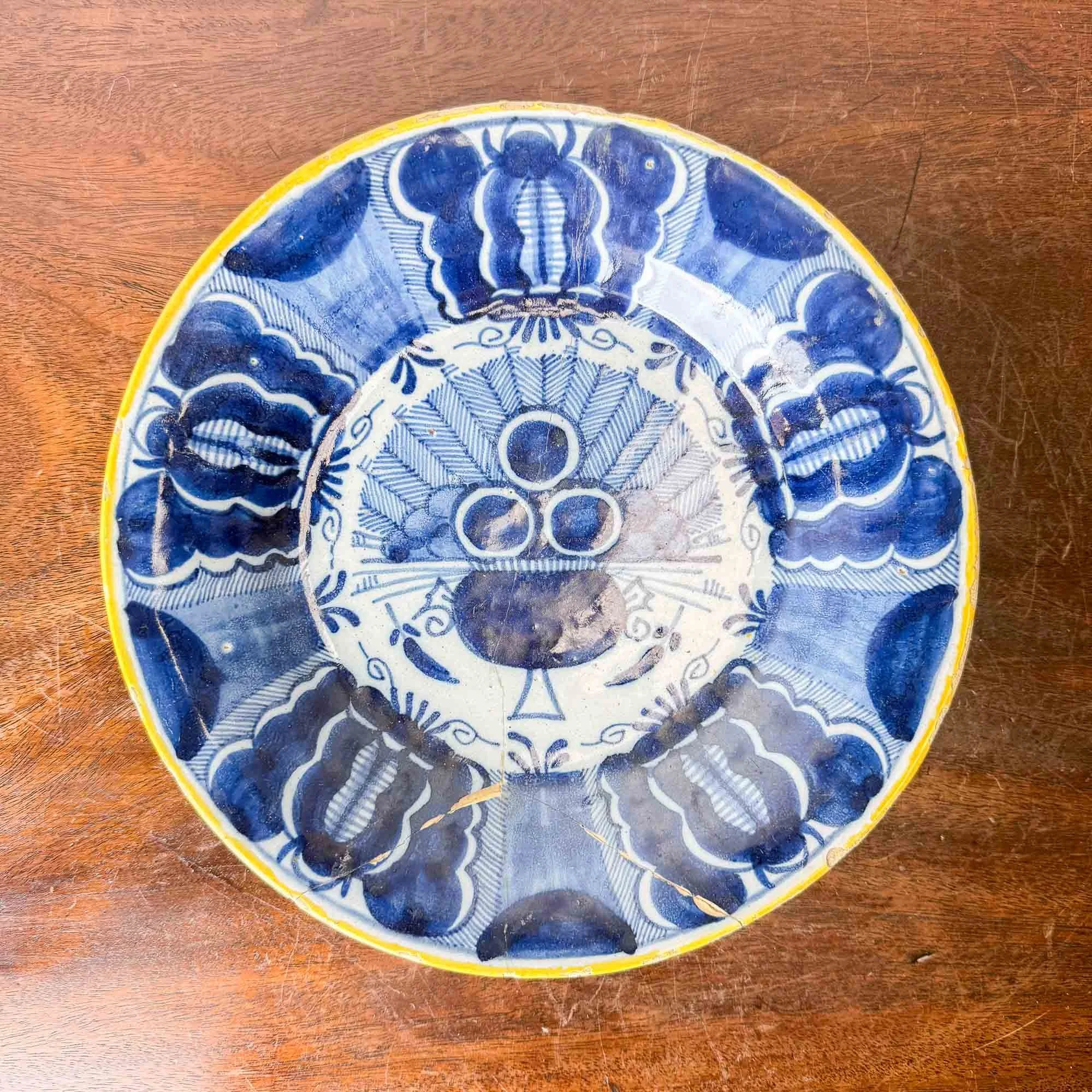 antique dutch delft peacock plate three bells mark