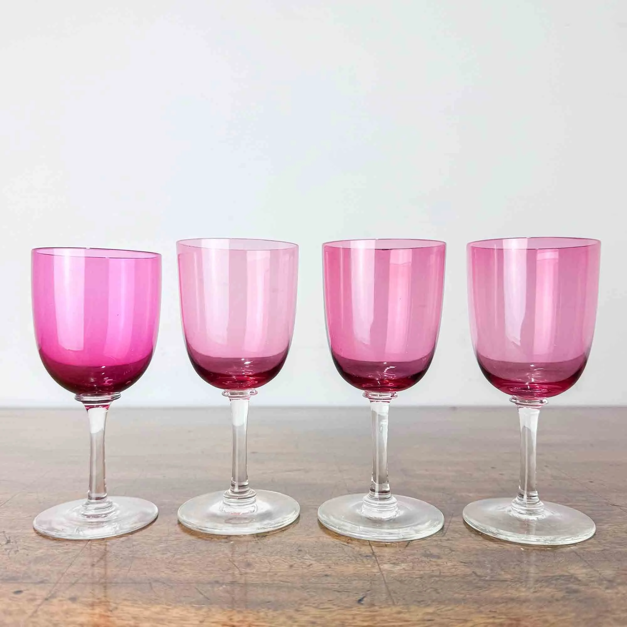 Set of Four Victorian Cranberry Glass Sherry Glasses