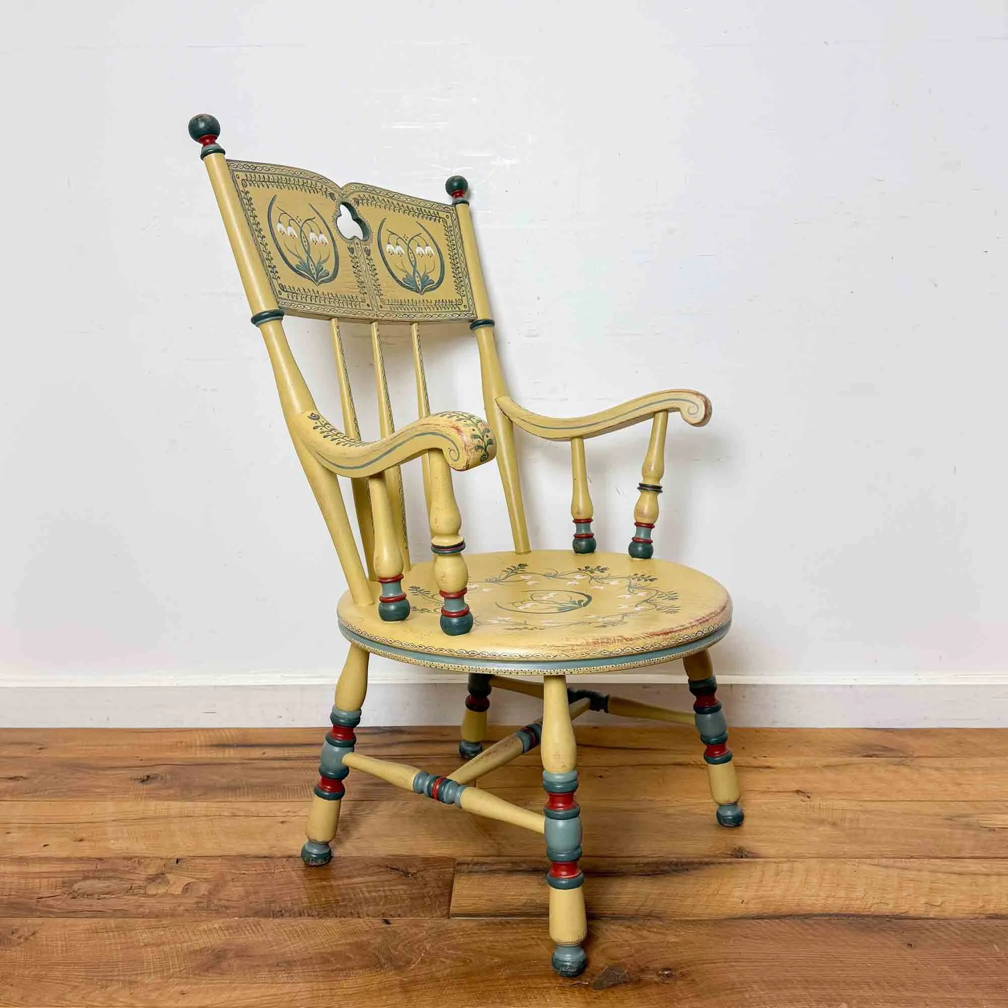 yellow folk art painted antique chair