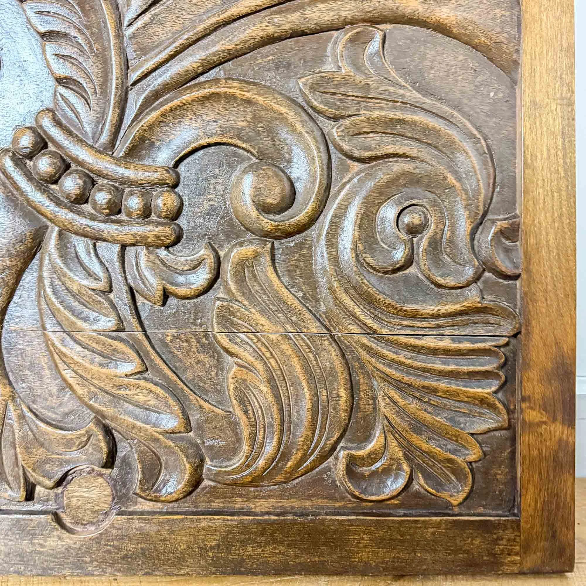 antique carved wooden headboard