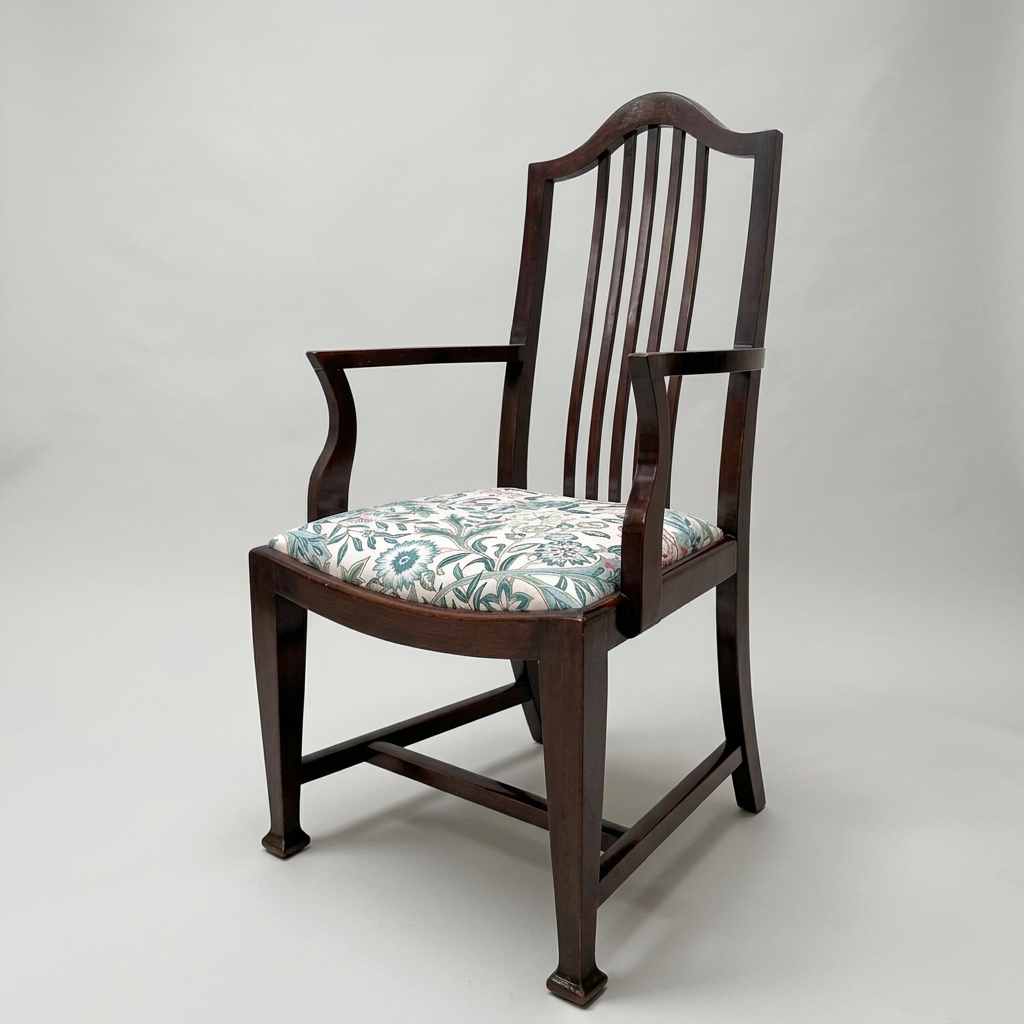 Antique Mahogany Elbow Chair with William Morris 'Wilhelmina' Seat