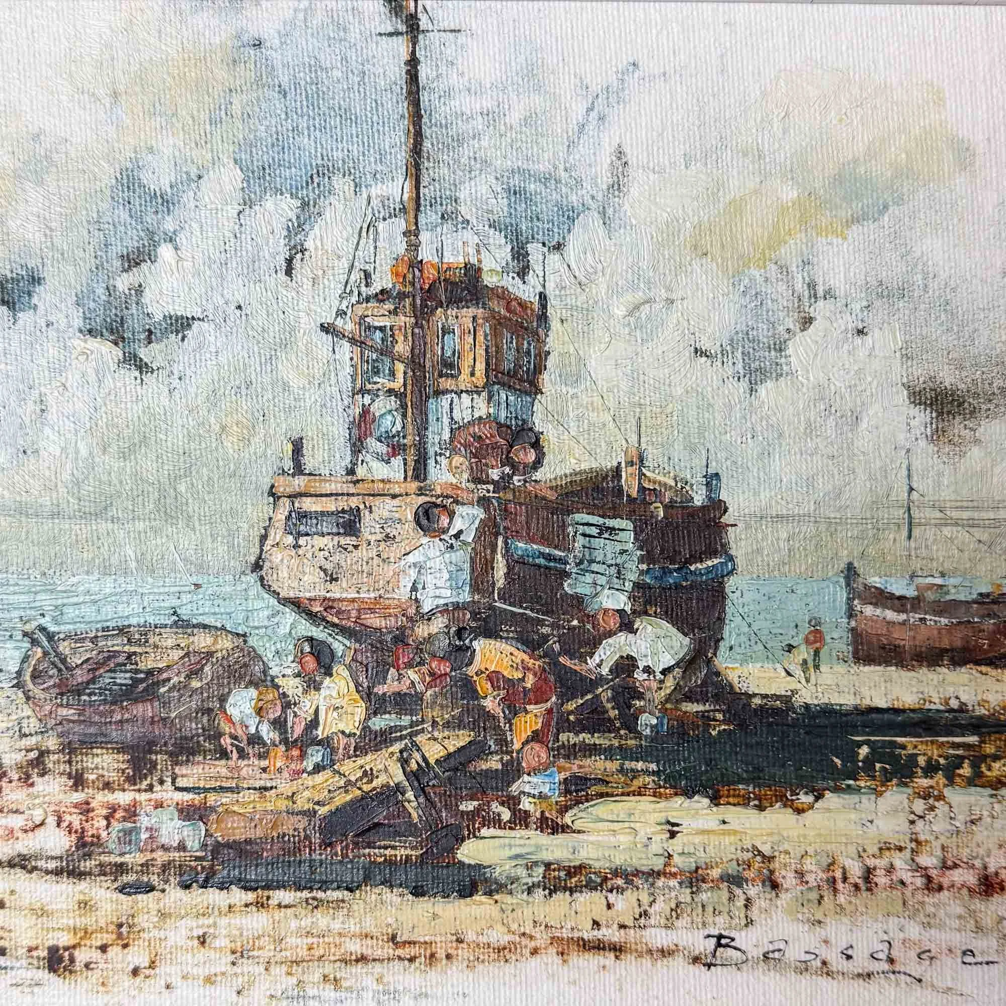 oil painting of boats by john bassage