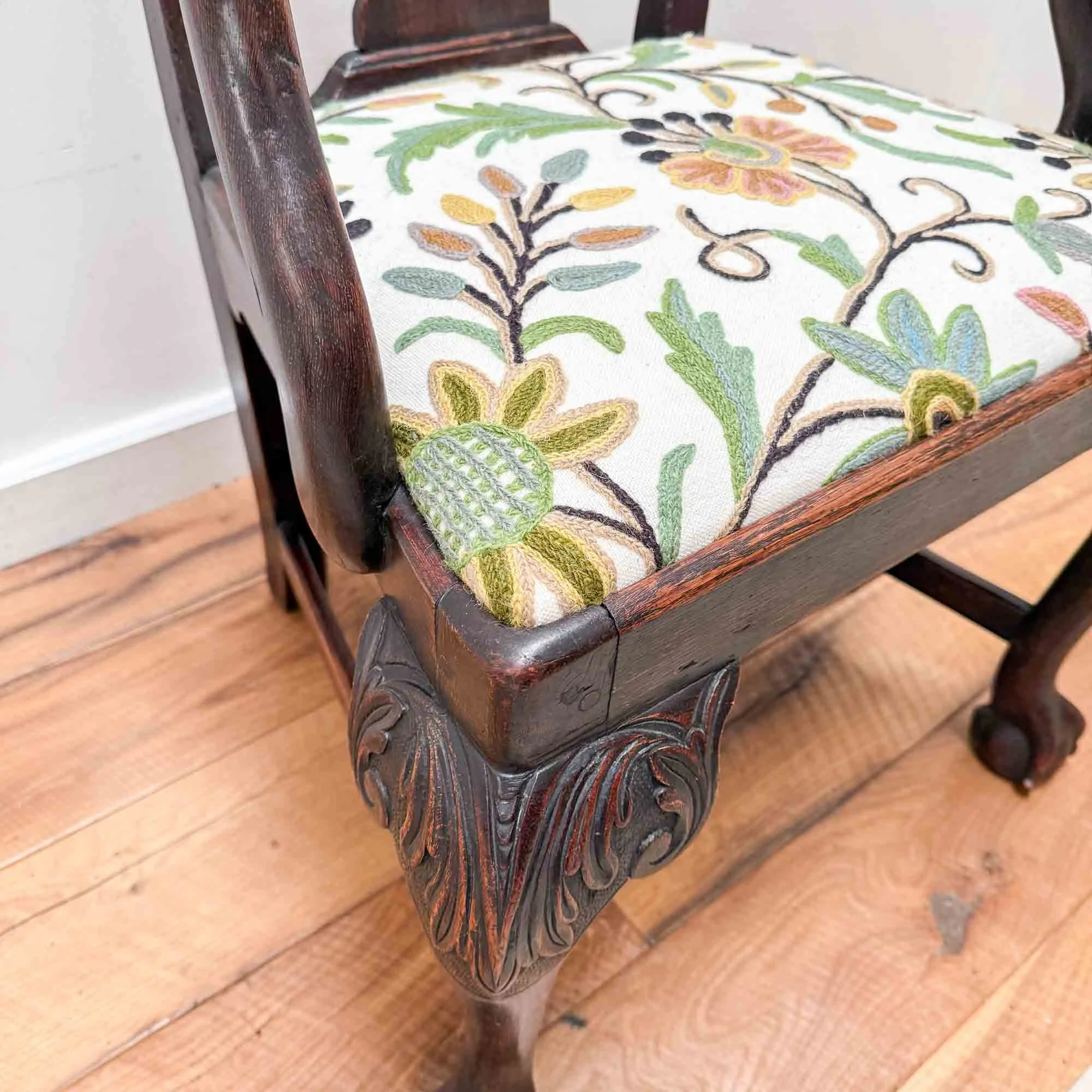 georgian oak chair crewel seat.jpg