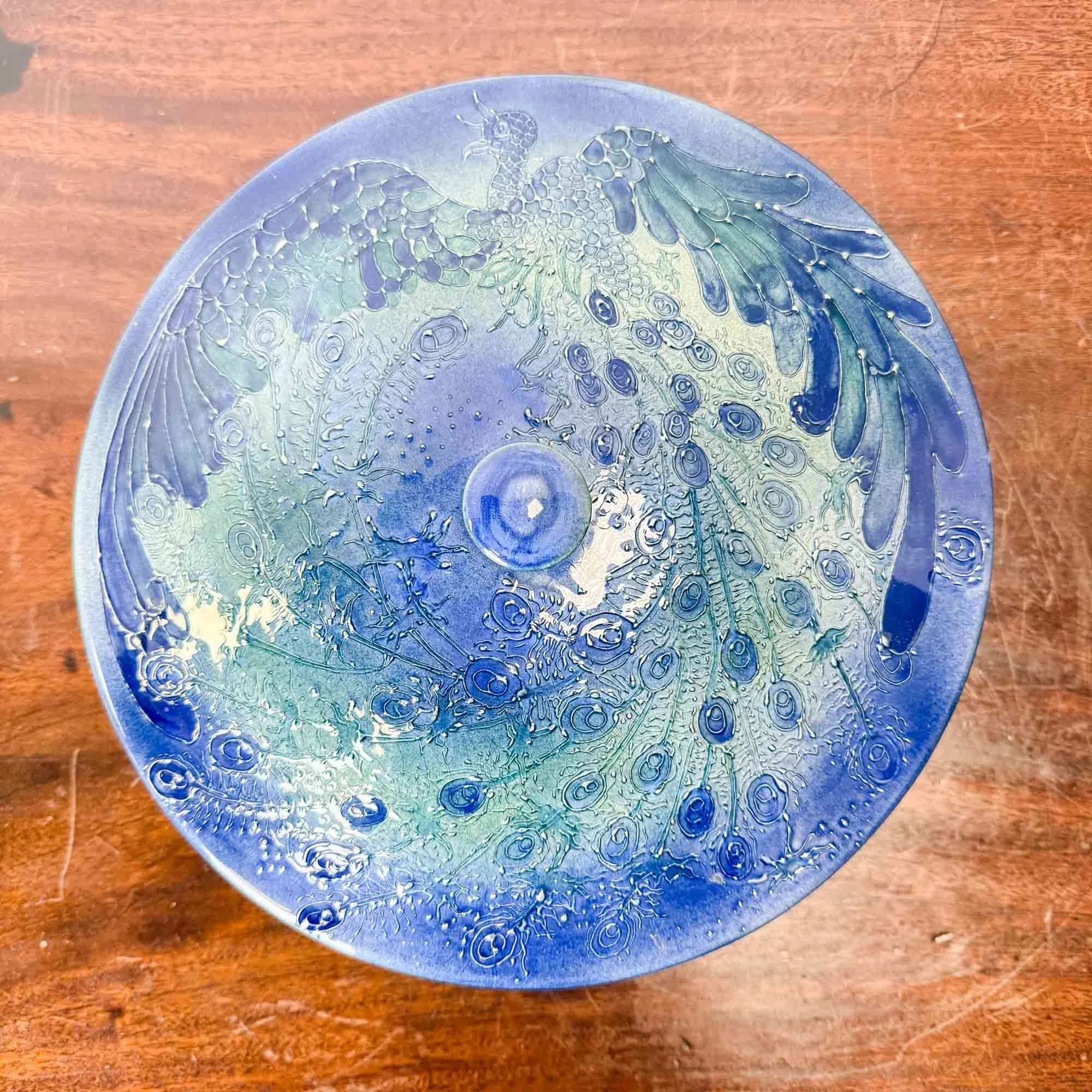 Lise B Moorcroft studio pottery peacock bowl-20.jpg