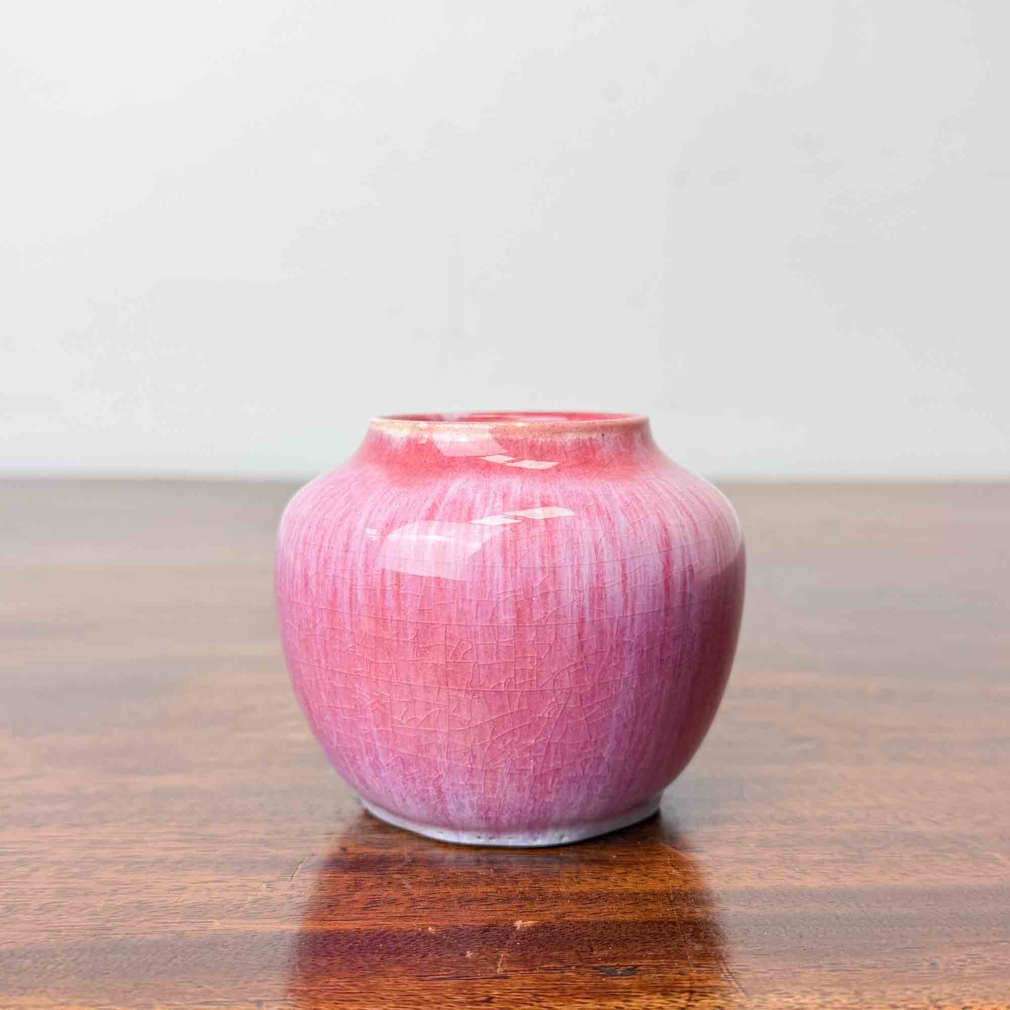 ashby potters guild small pink drip glaze vase